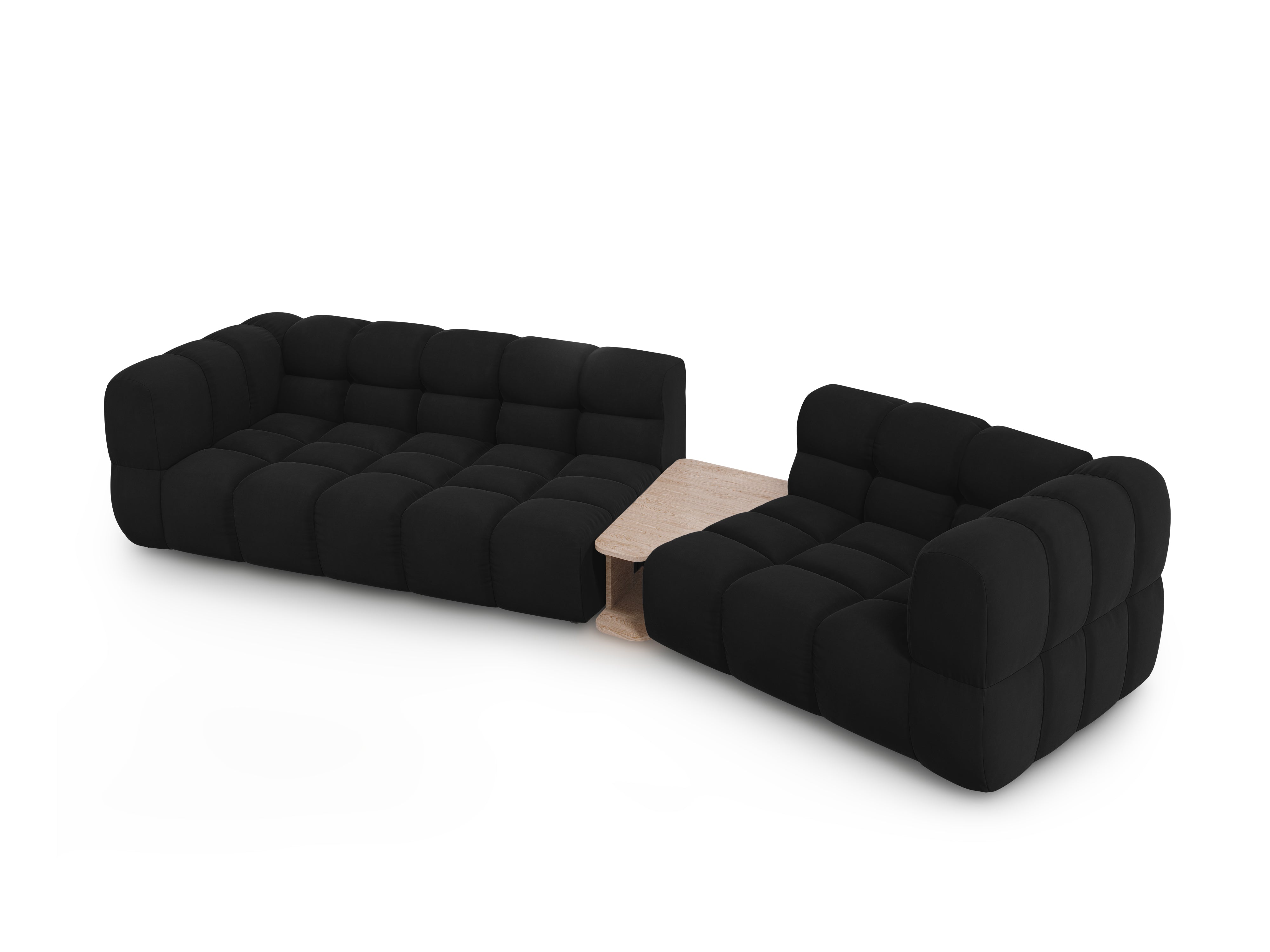 Sofa aksamitna prawostronna 3-osobowa zaokrąglona ze stolikiem SKY czarny Cosmopolitan Design    Eye on Design