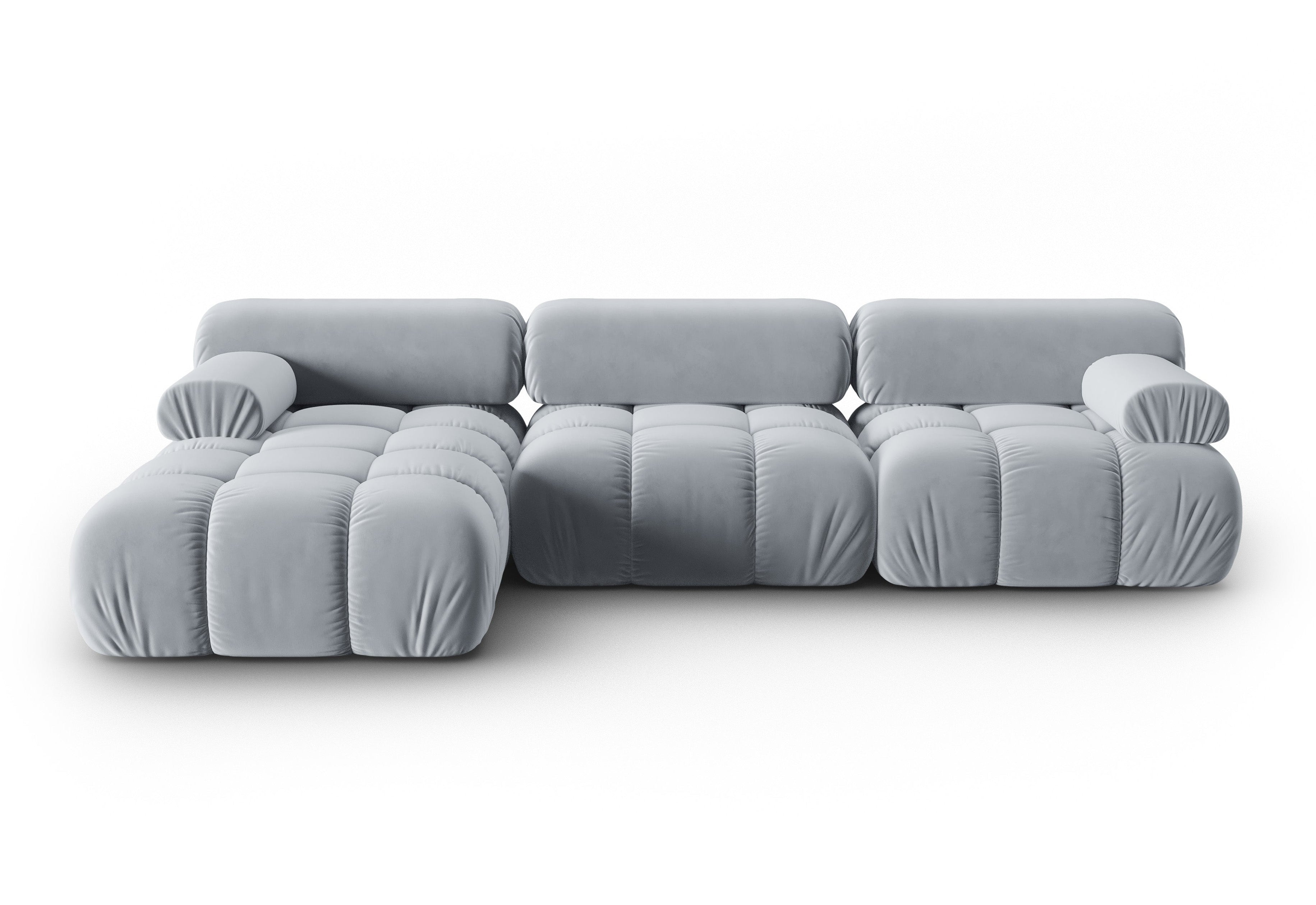 Velvet Corner Sofa for 4 People, Left Side, CORTINA, Light Blue