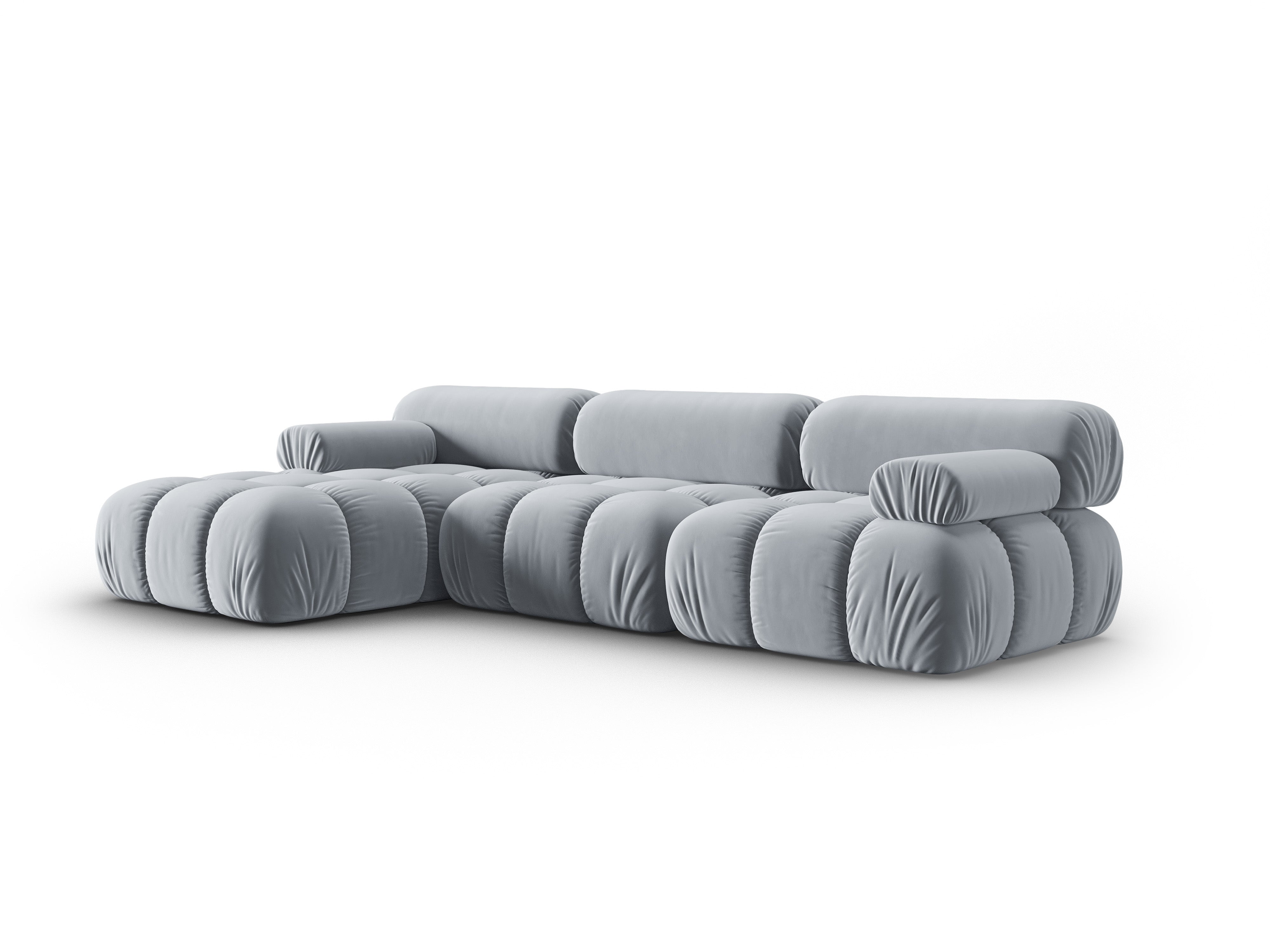 Velvet Corner Sofa for 4 People, Left Side, CORTINA, Light Blue