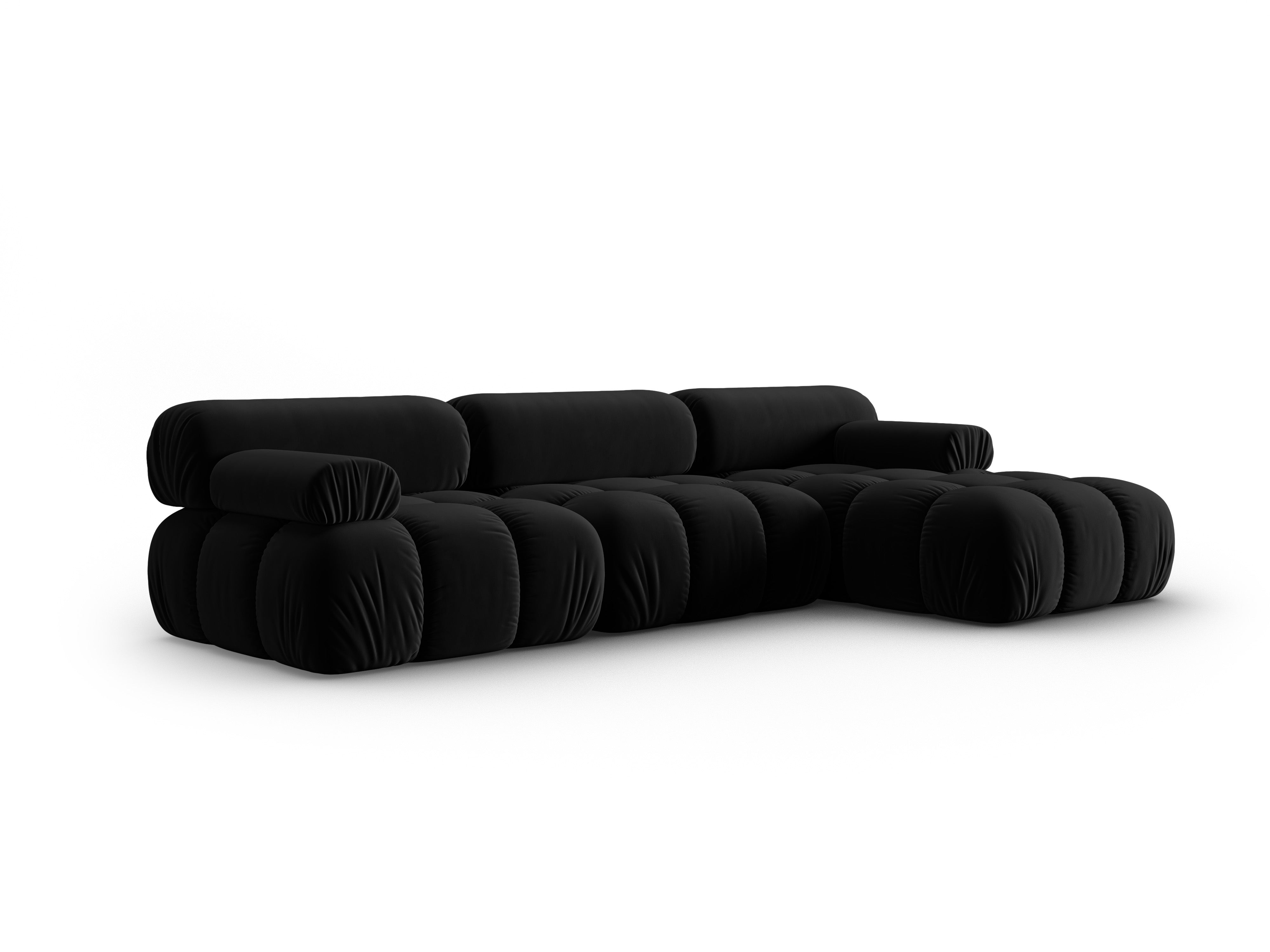 Black Velvet Corner Sofa for 4 People, Right Side, CORTINA
