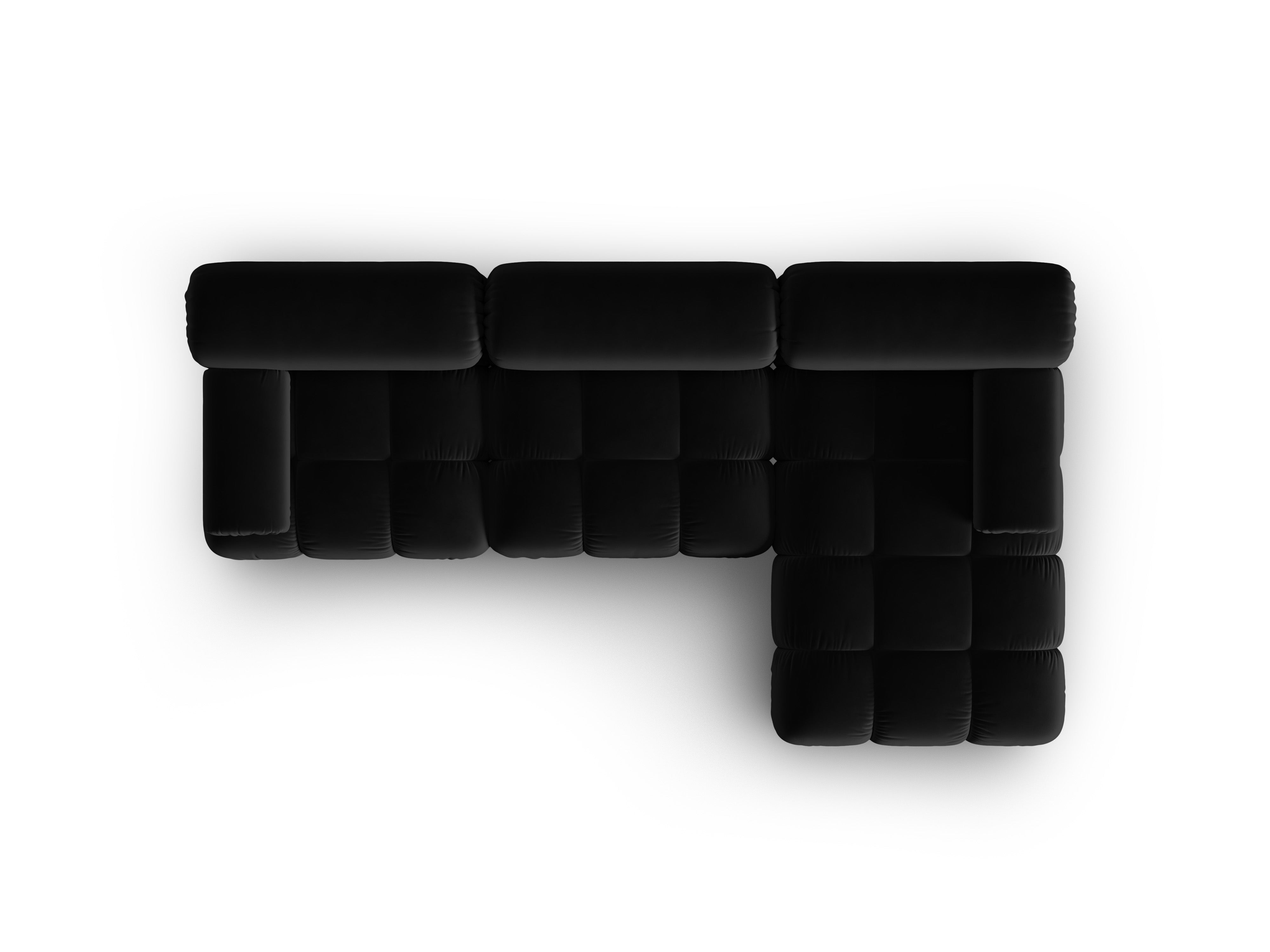 Black Velvet Corner Sofa for 4 People, Right Side, CORTINA