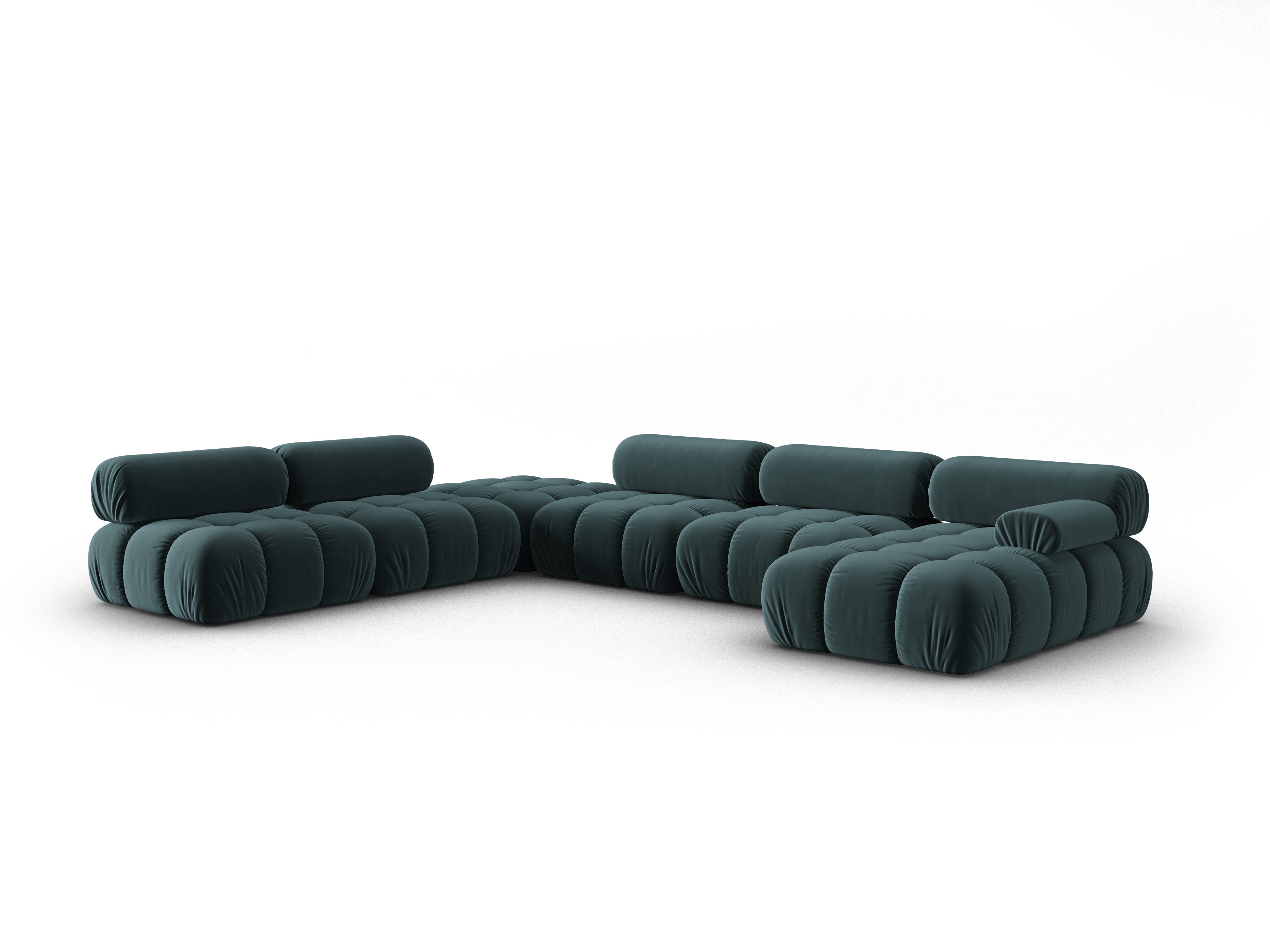 Panoramischer Samt-Ecksofa links CORTINA türkis