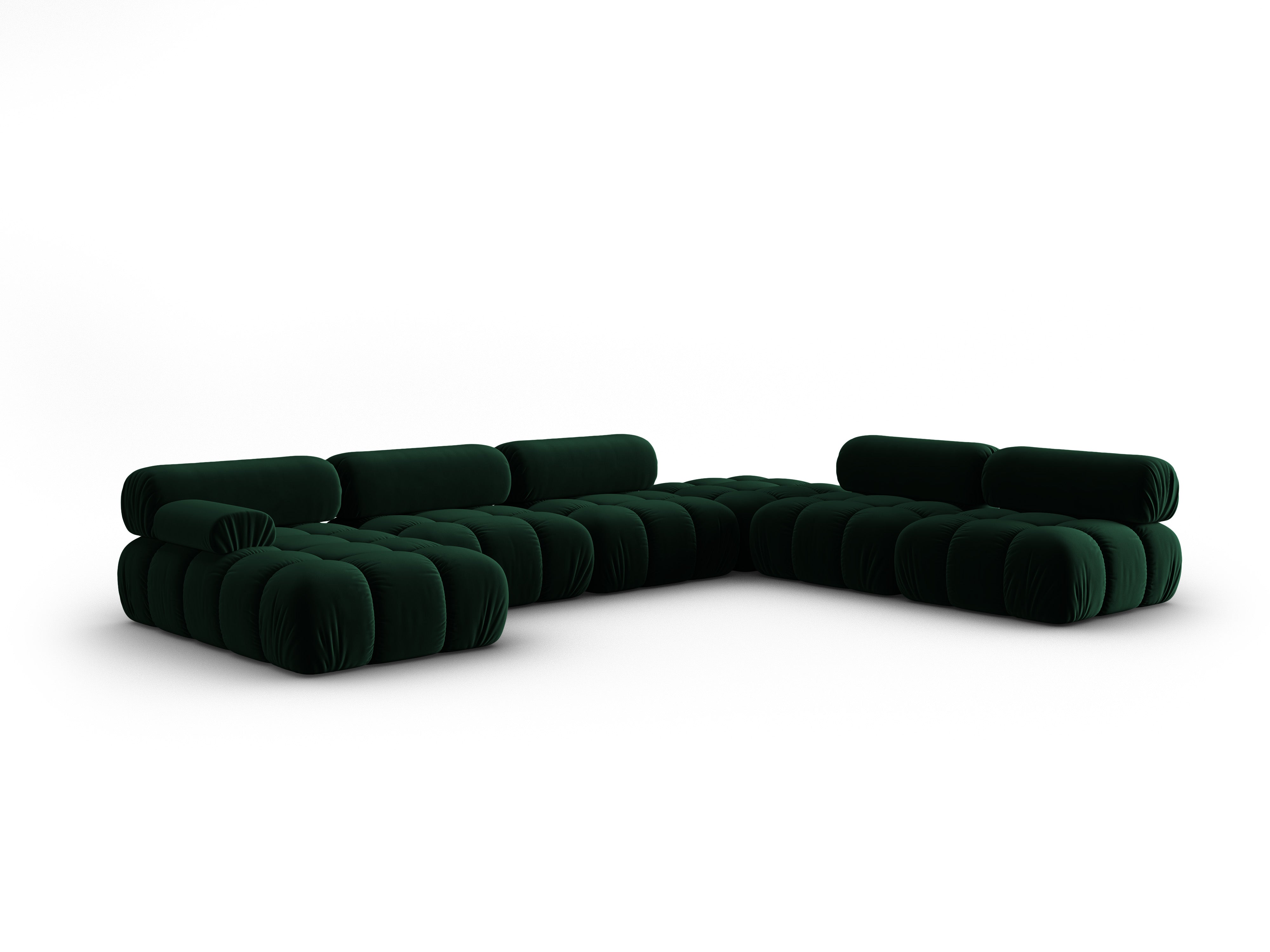 Panoramischer Samt-Ecksofa rechts CORTINA in Flaschengrün