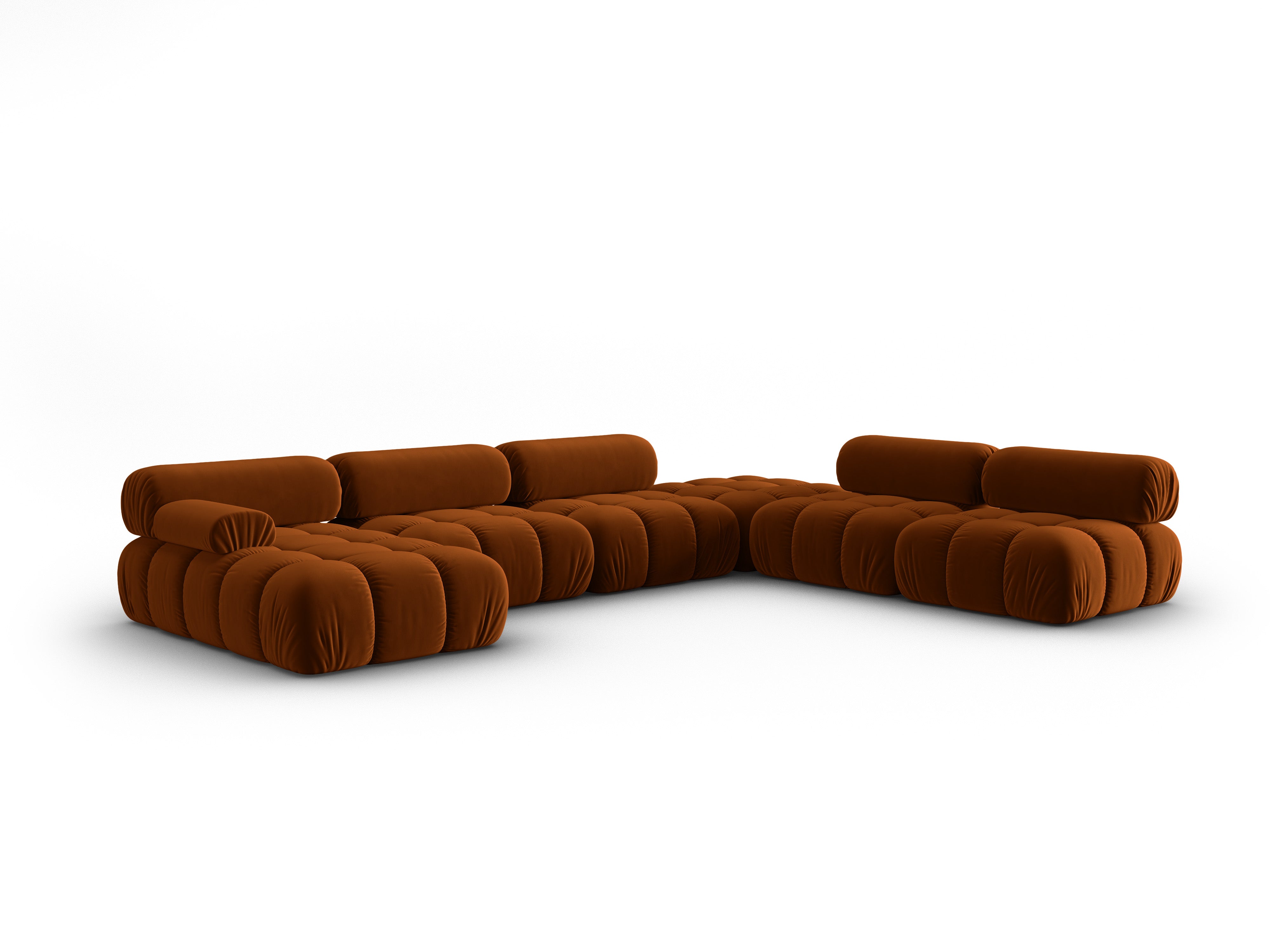 Panoramischer Samt-Ecksofa rechts CORTINA ziegelrot