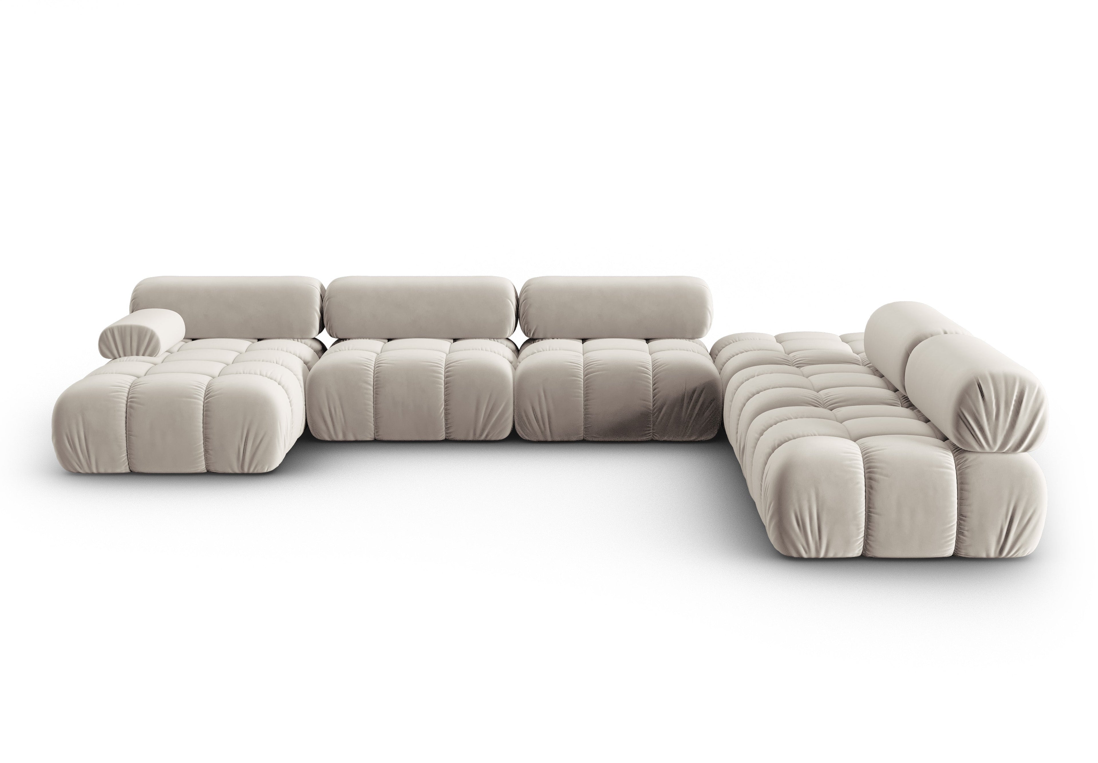Beige Right-Hand Velvet Panoramic Corner Sofa CORTINA