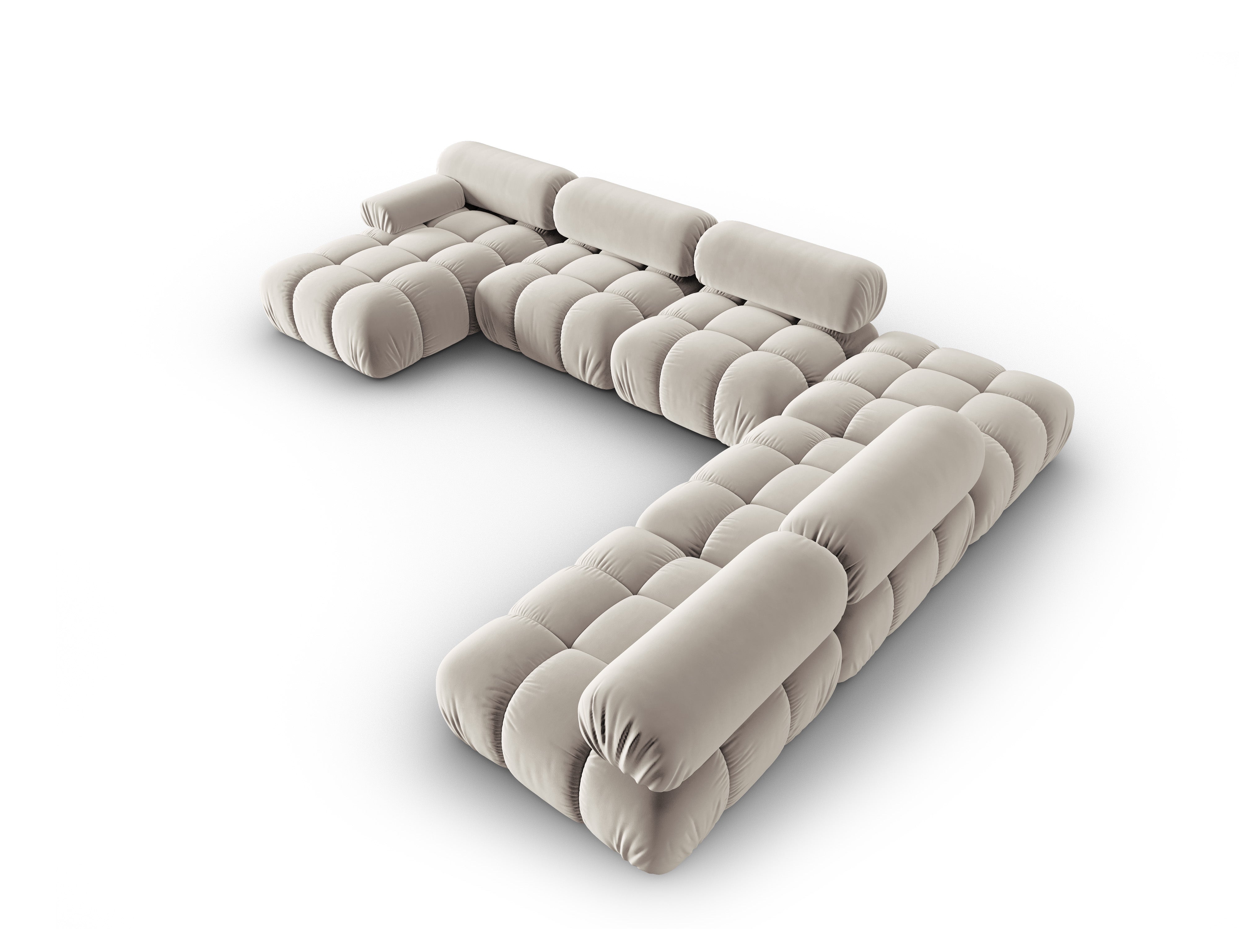 Beige Right-Hand Velvet Panoramic Corner Sofa CORTINA