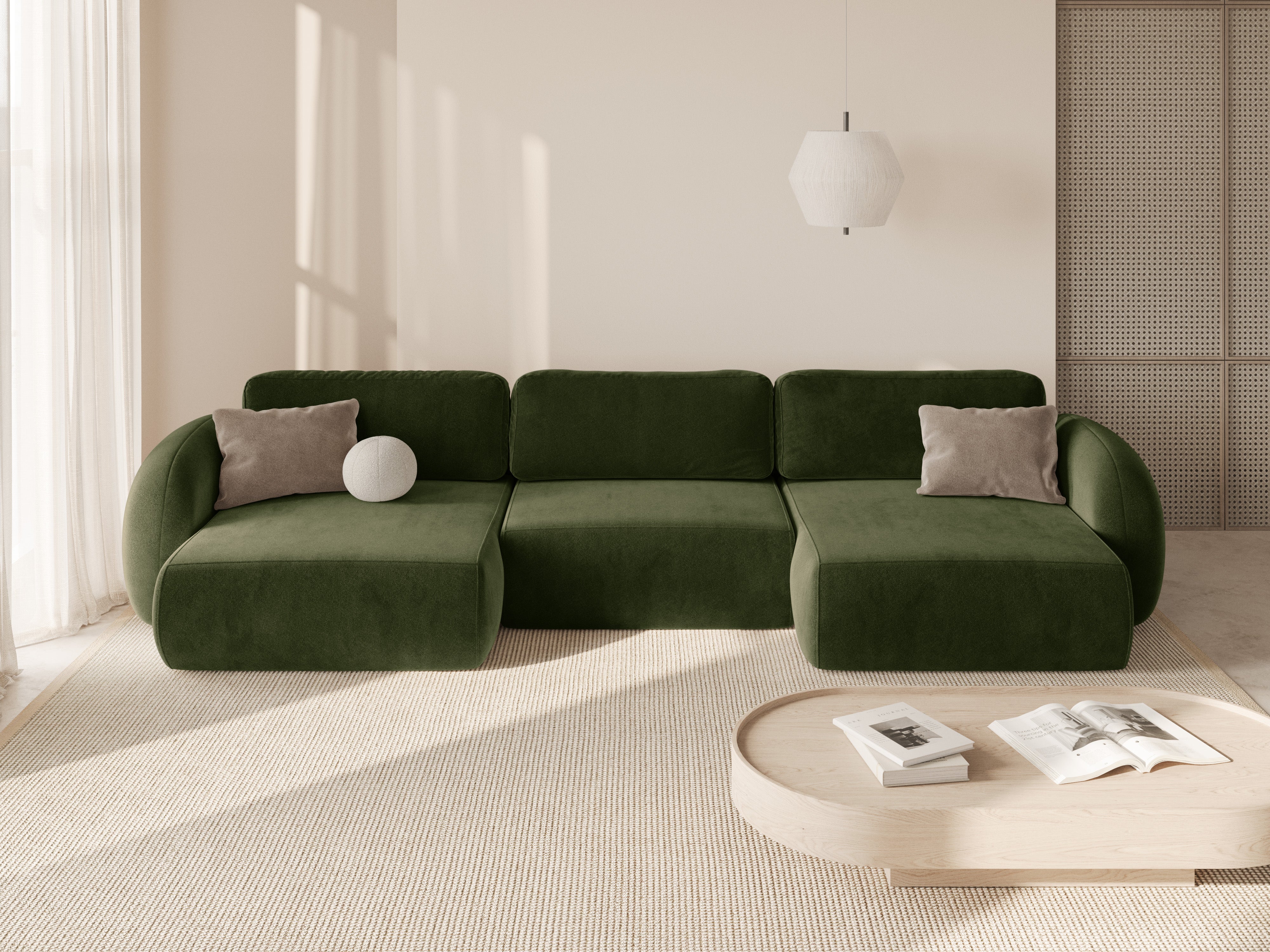 Sofa panoramisch aus Samt mit Schlaf-Funktion für 5 Personen TONALE militärisches Grün
