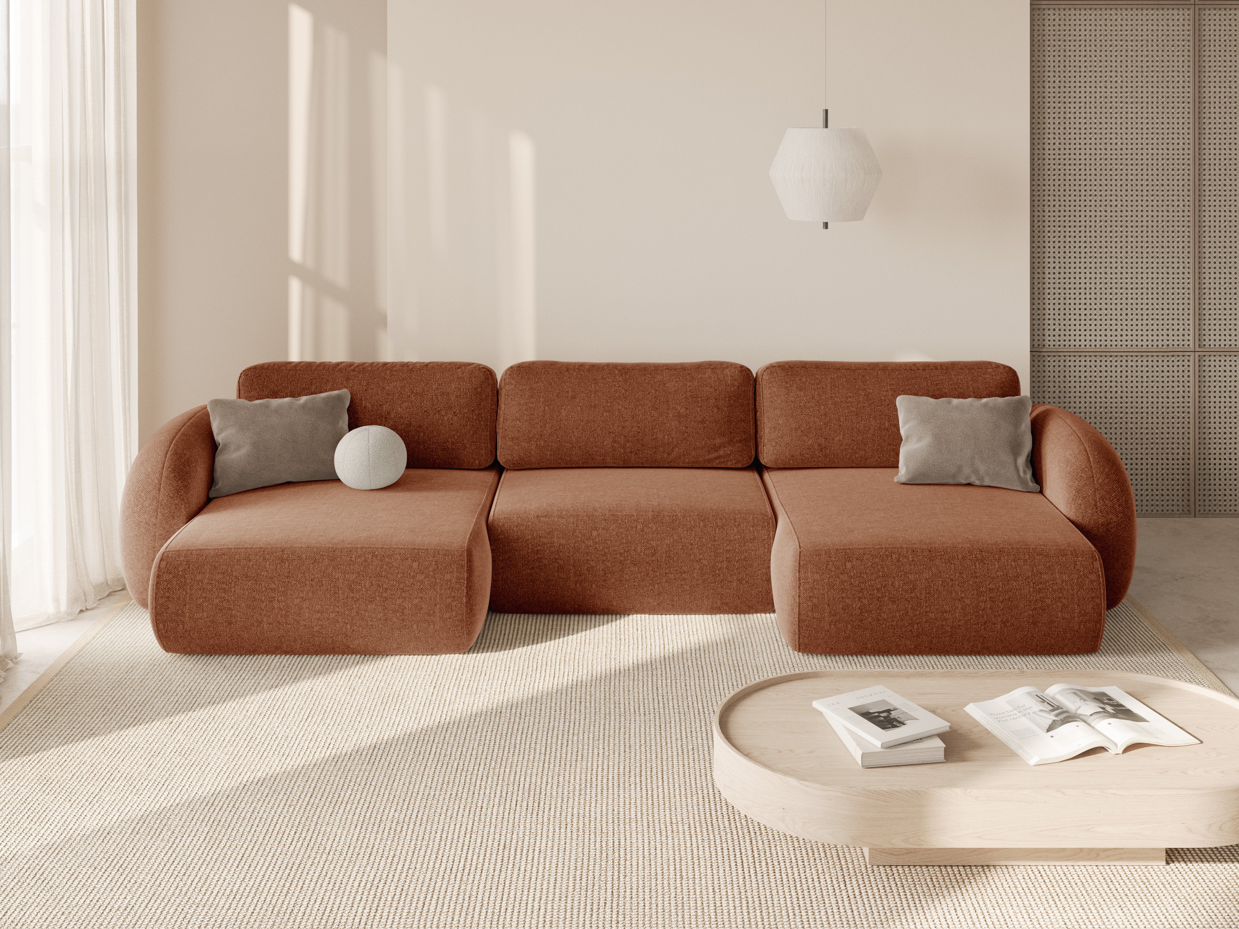 Panoramisches Sofa mit Schlaf-Funktion für 5 Personen TONALE ziegelrot