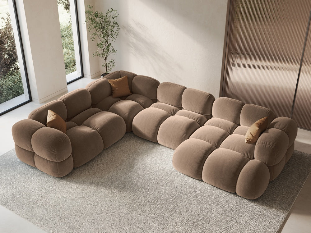 Left-facing U-shaped velvet corner sofa LORETTO in dark beige