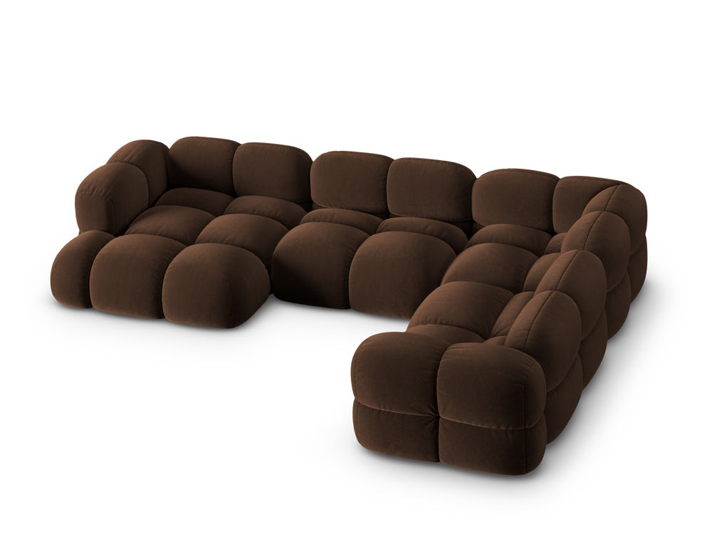 Samt-U-Form-Ecksofa rechts LORETTO schokoladenbraun