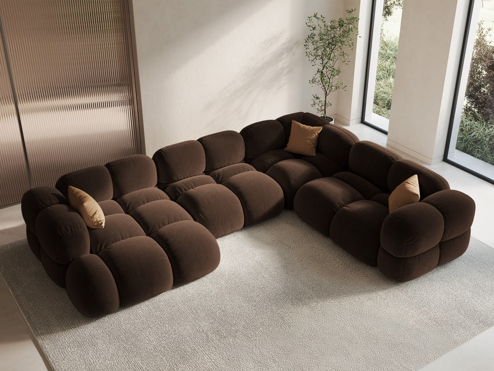 Samt-U-Form-Ecksofa rechts LORETTO schokoladenbraun