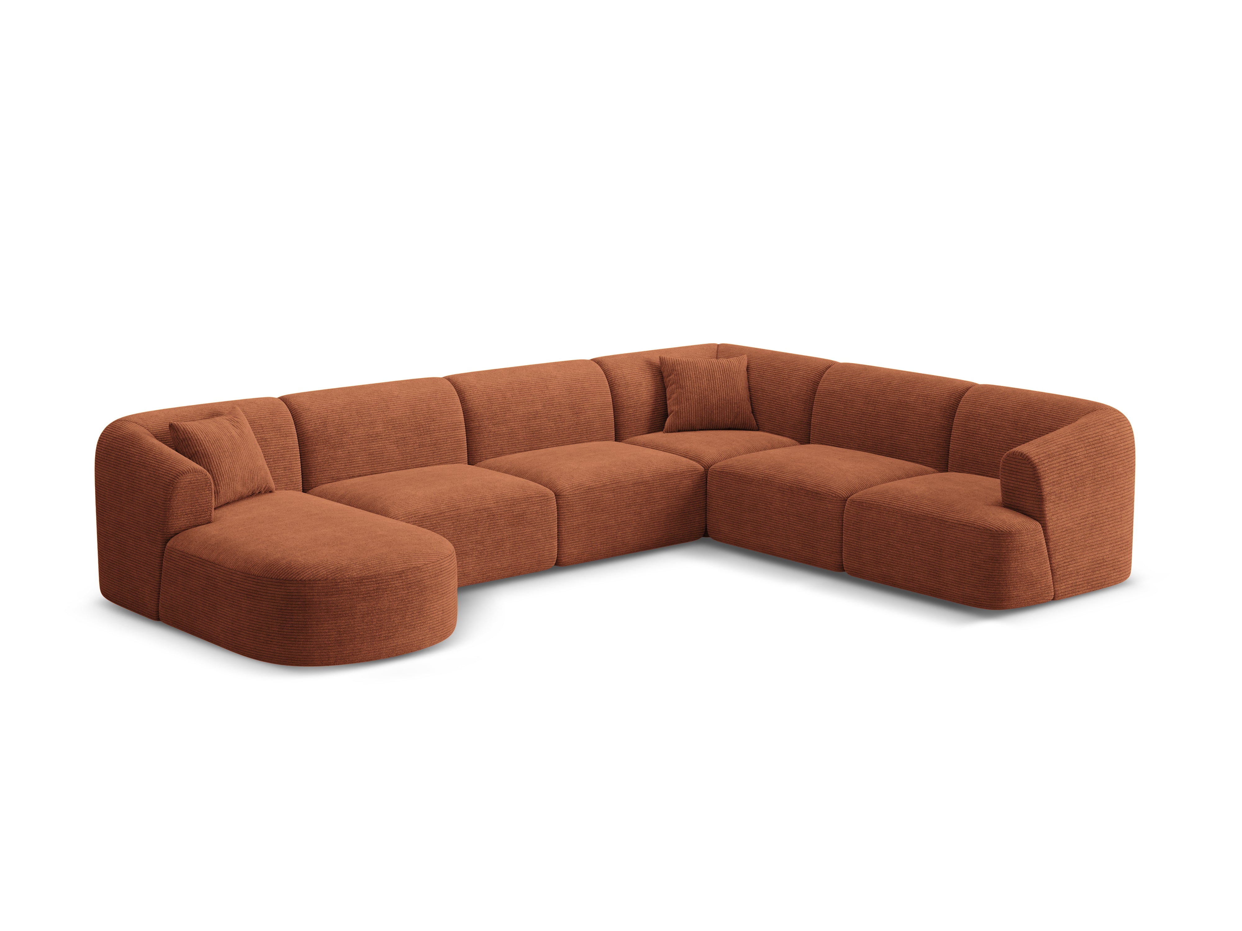 Right-sided panoramic corner sofa for 7 people CAMPI brick corduroy