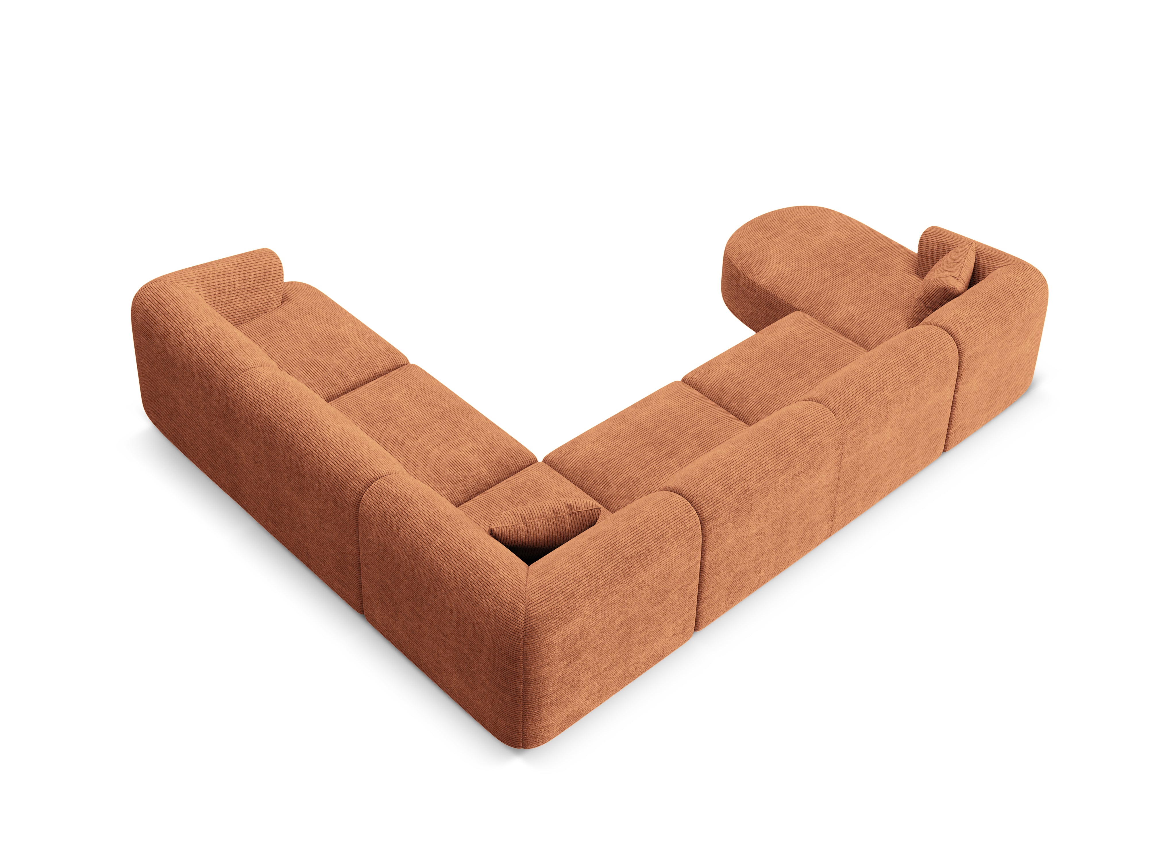 Right-sided panoramic corner sofa for 7 people CAMPI brick corduroy