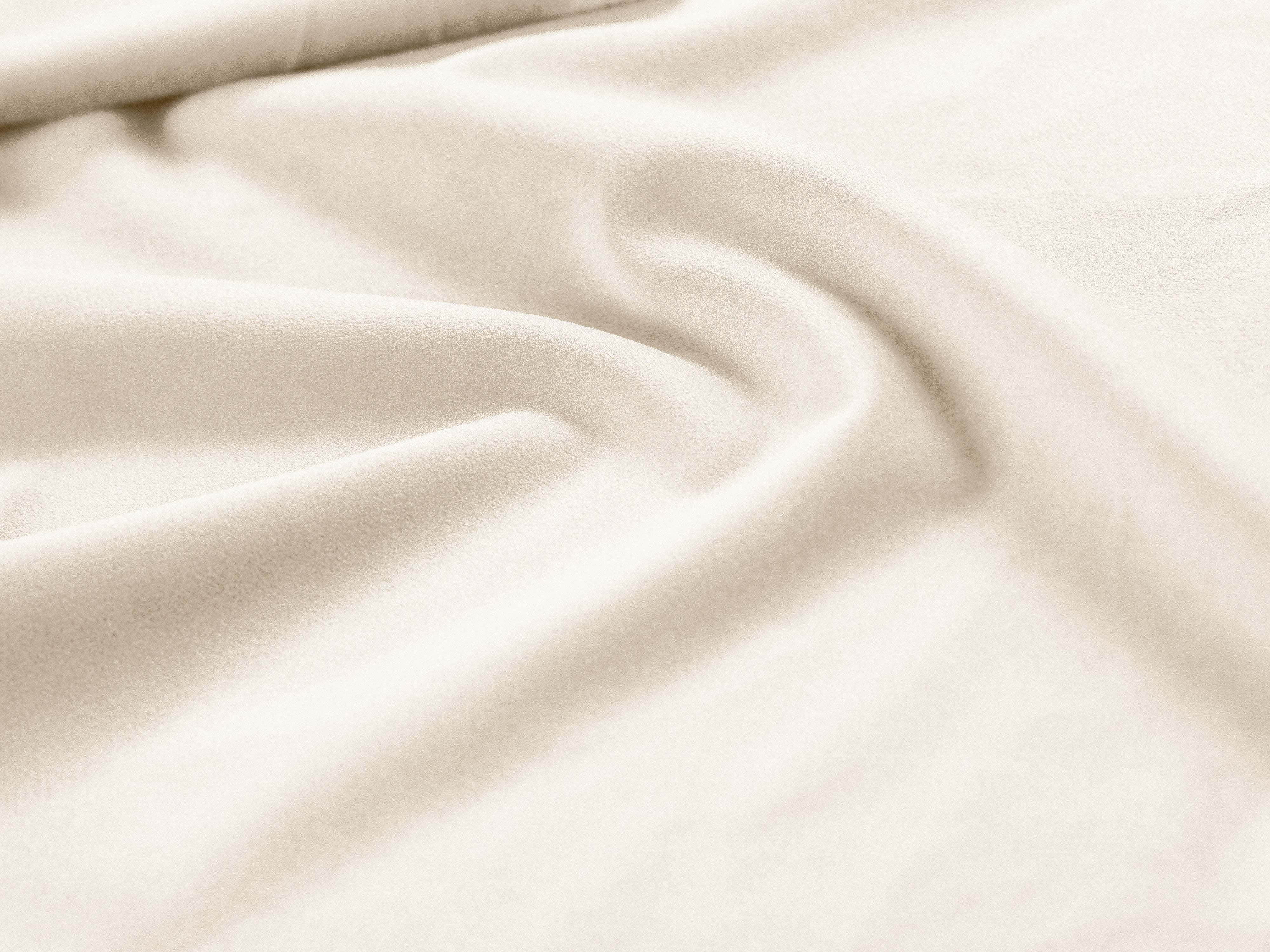 Panoramischer Samt-Ecksofa rechtsseitig für 7 Personen VIENNA hellbeige mit goldener Basis