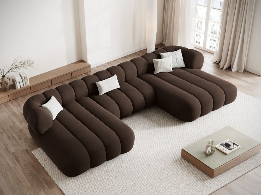 Sofa panoramisch samtig 6-sitzig KOGE schokoladenbraun