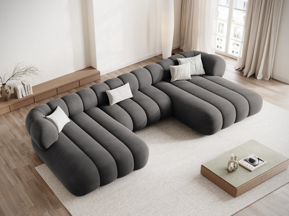 Sofa panoramisch samtig 6-sitzig KOGE dunkelgrau