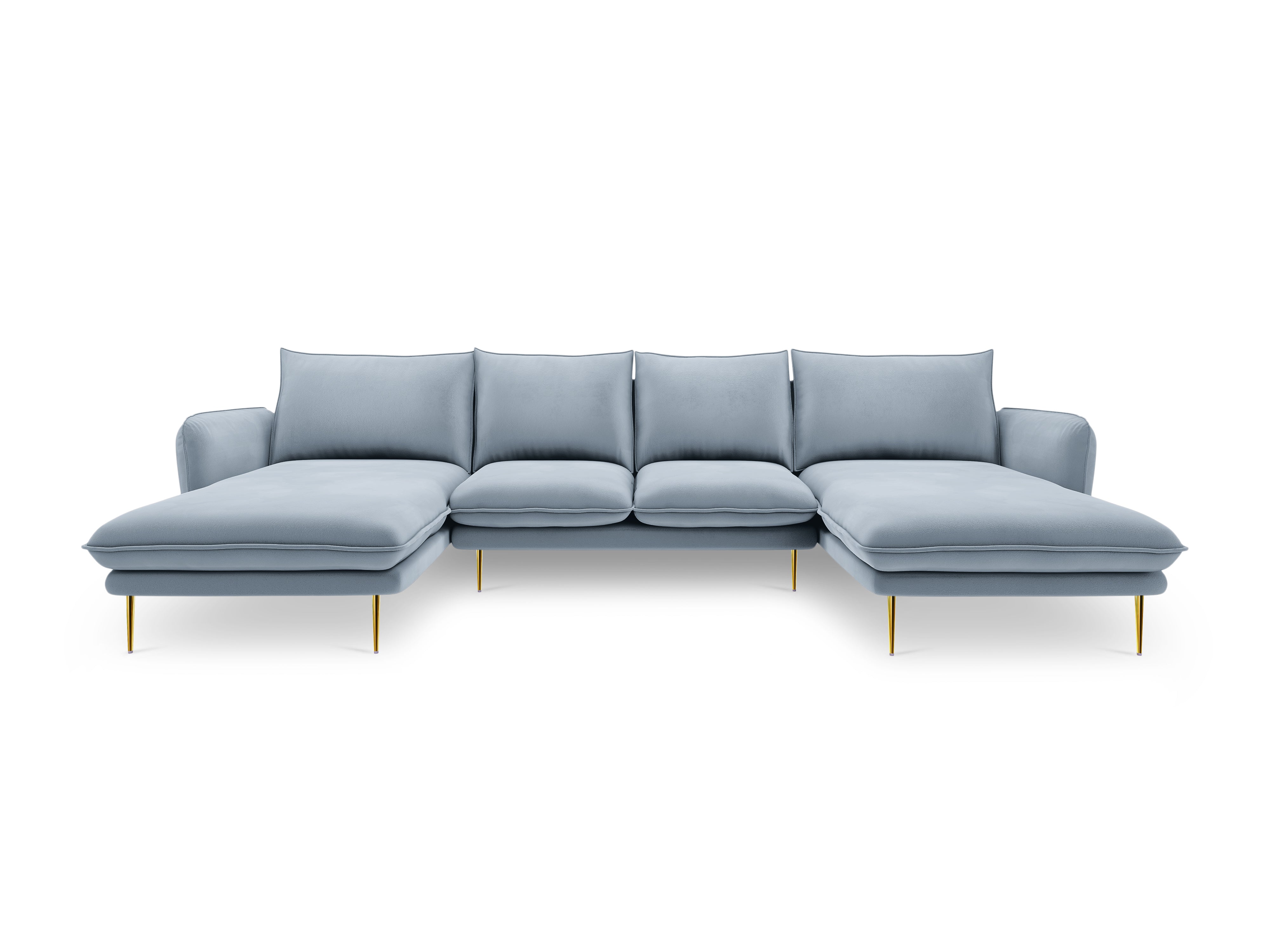 VIENNA Light Blue Velvet 6-Seater Panoramic Sofa with Gold Base