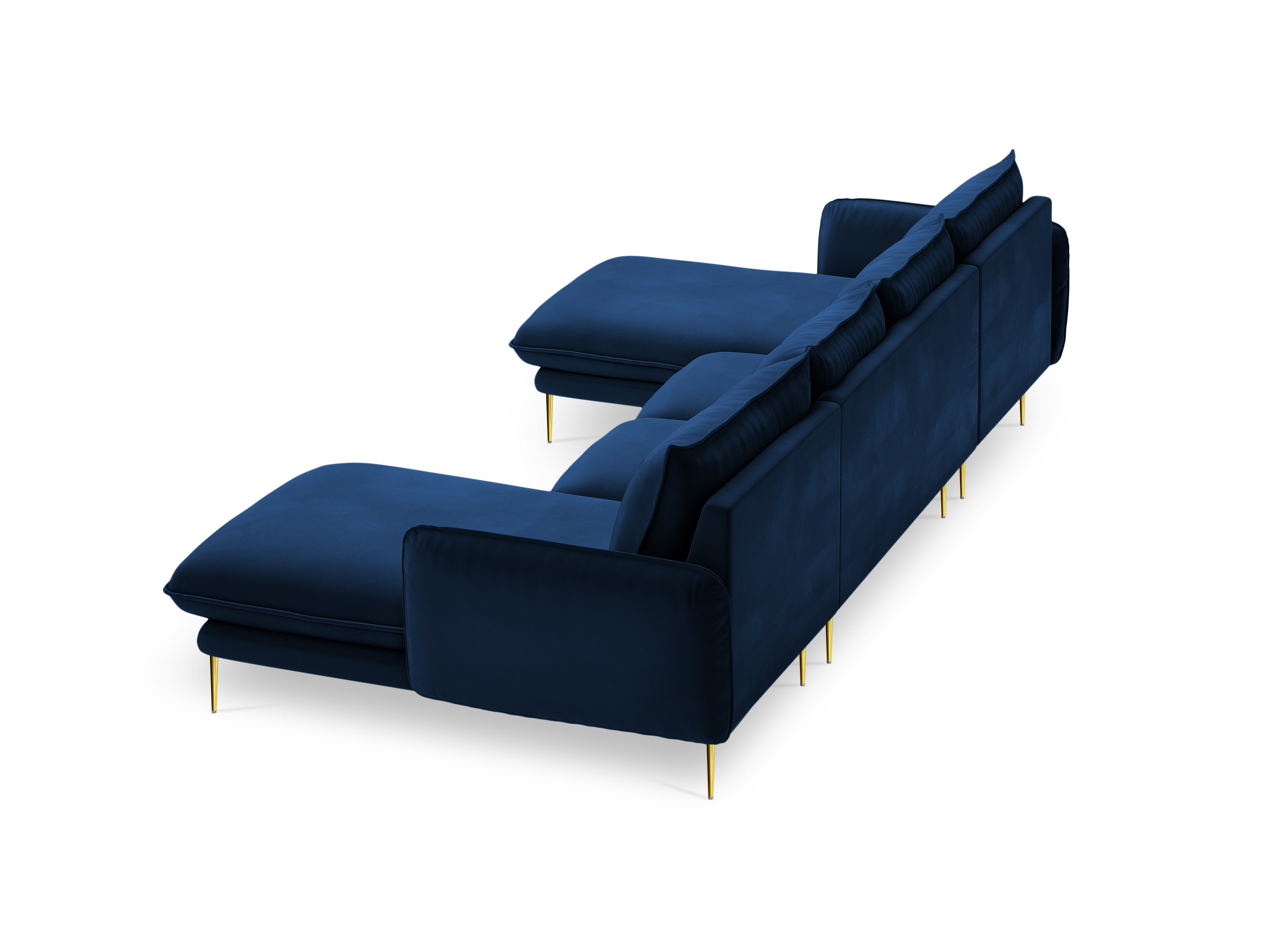 Panoramic Velvet Sofa for 6 People VIENNA in Royal Blue with Gold Base