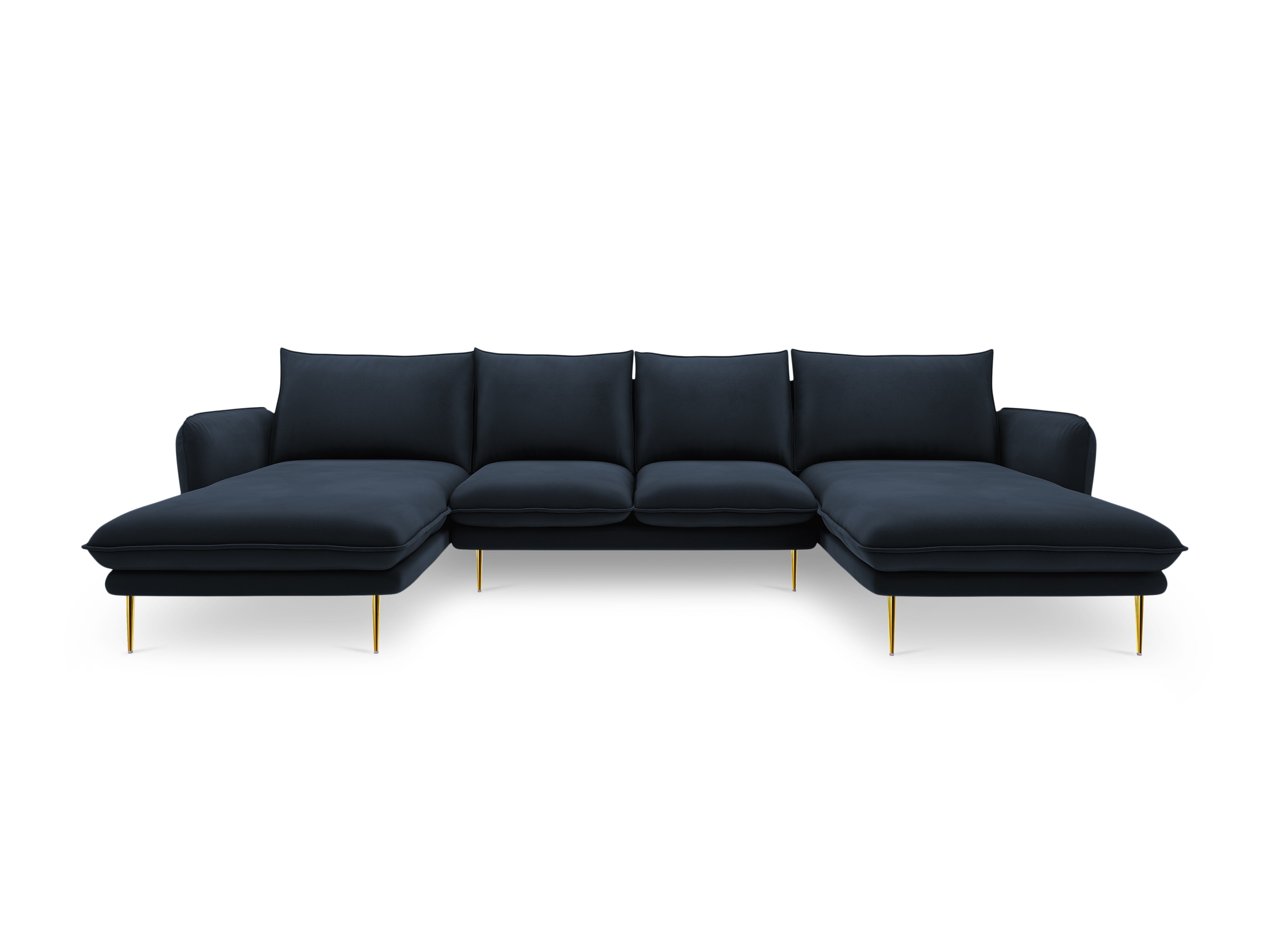 Panoramic Velvet Sofa for 6 People VIENNA Dark Blue with Gold Base