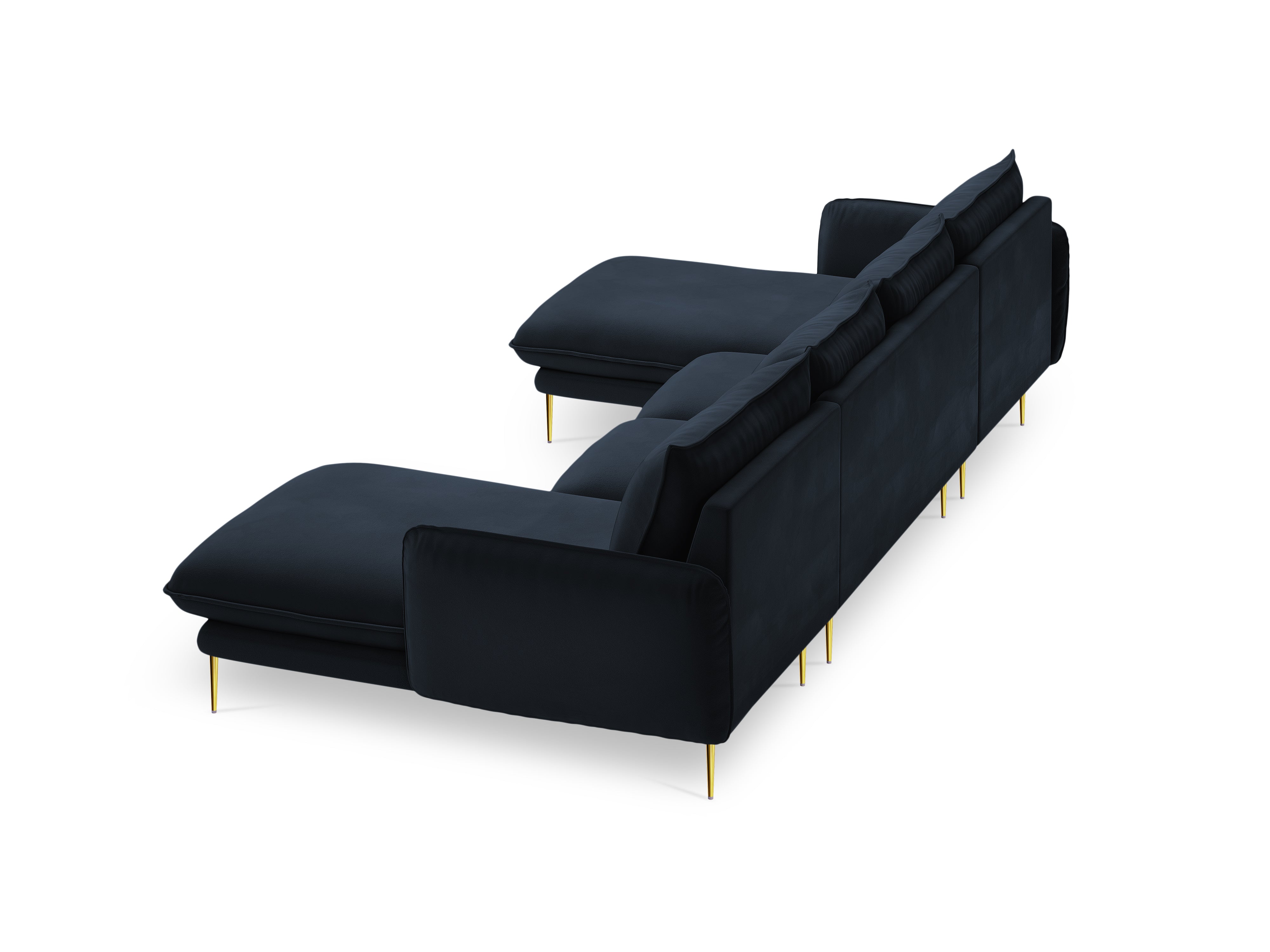Panoramic Velvet Sofa for 6 People VIENNA Dark Blue with Gold Base