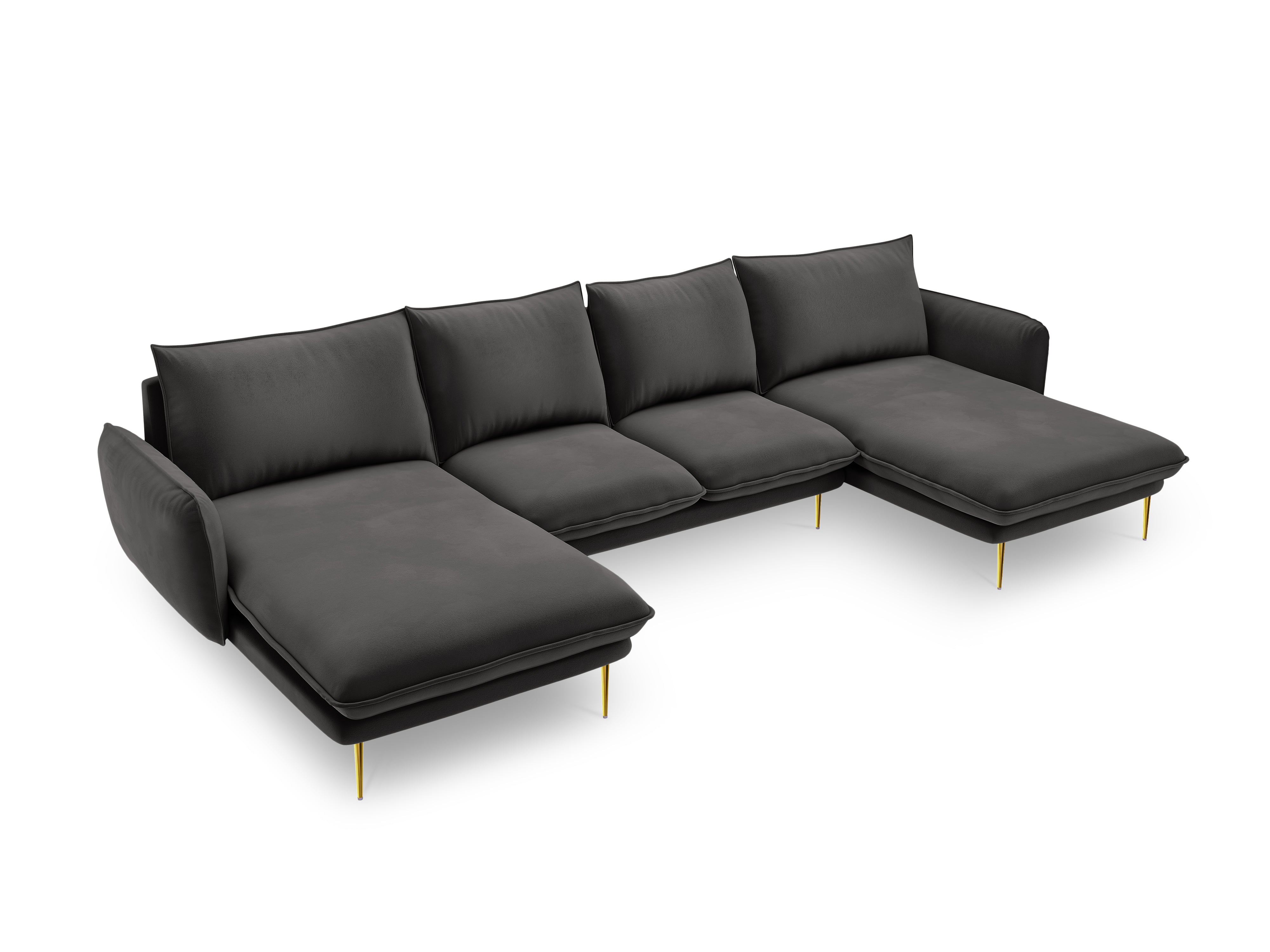 Panoramic Velvet Sofa for 6 People VIENNA Dark Gray with Gold Base