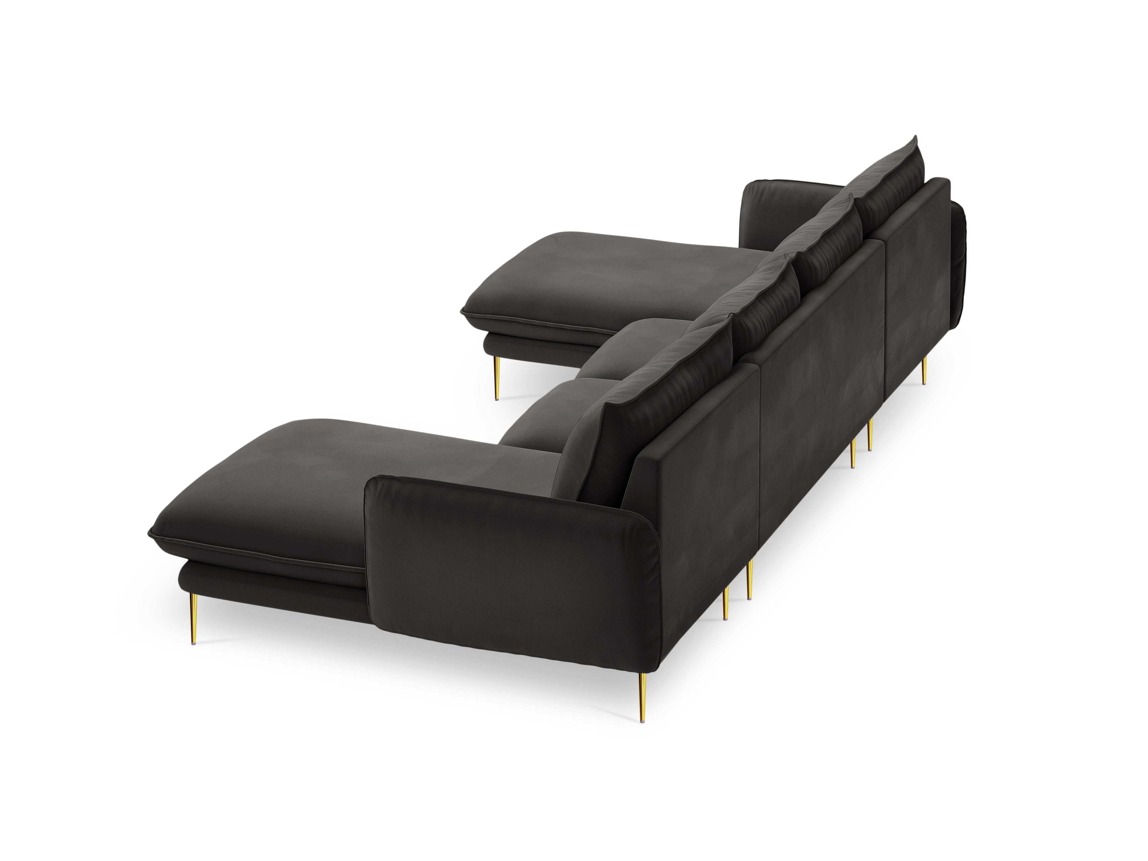 Panoramic Velvet Sofa for 6 People VIENNA Dark Gray with Gold Base