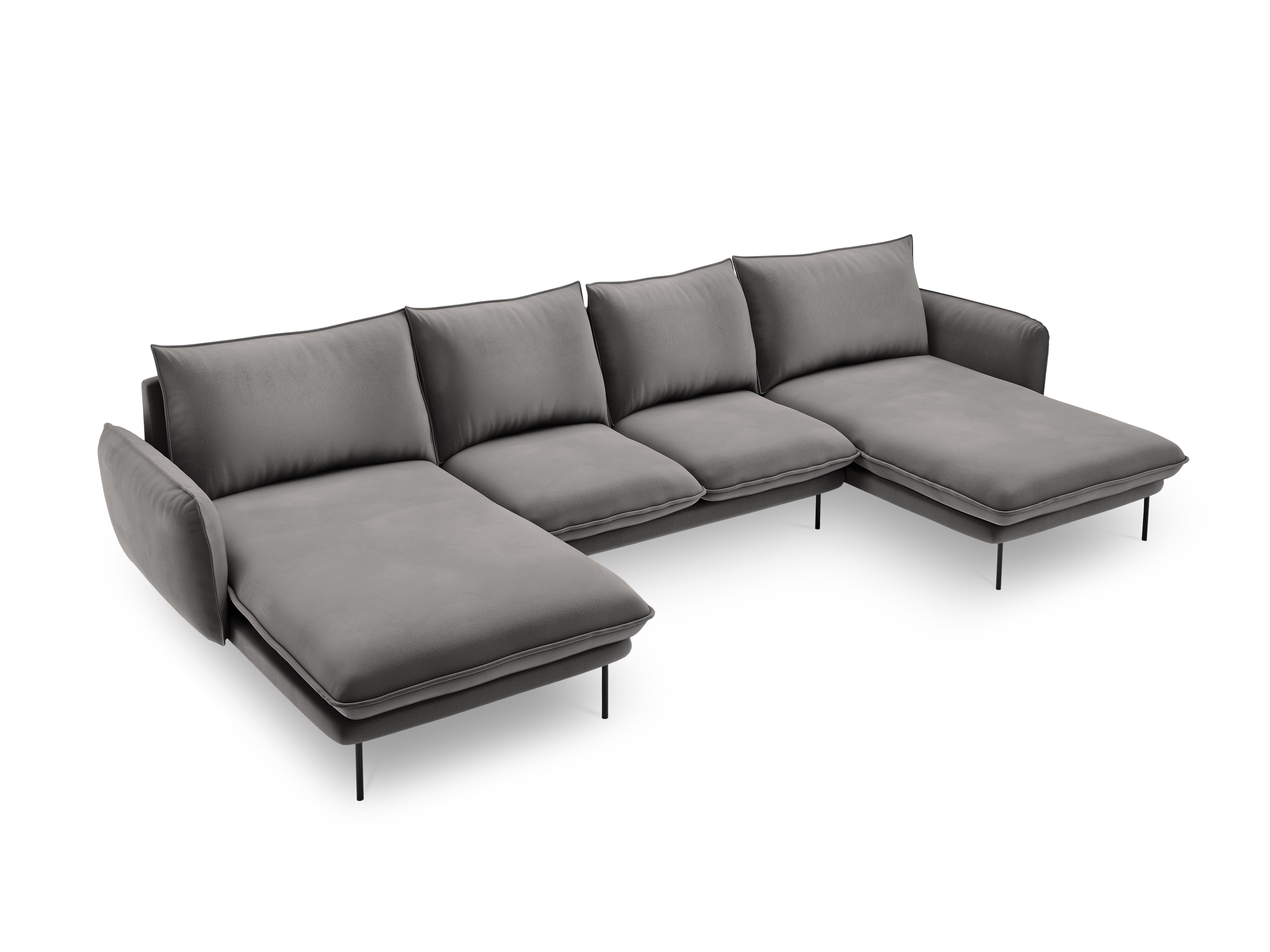 VIENNA Light Gray Velvet 6-Person Panoramic Sofa with Black Base