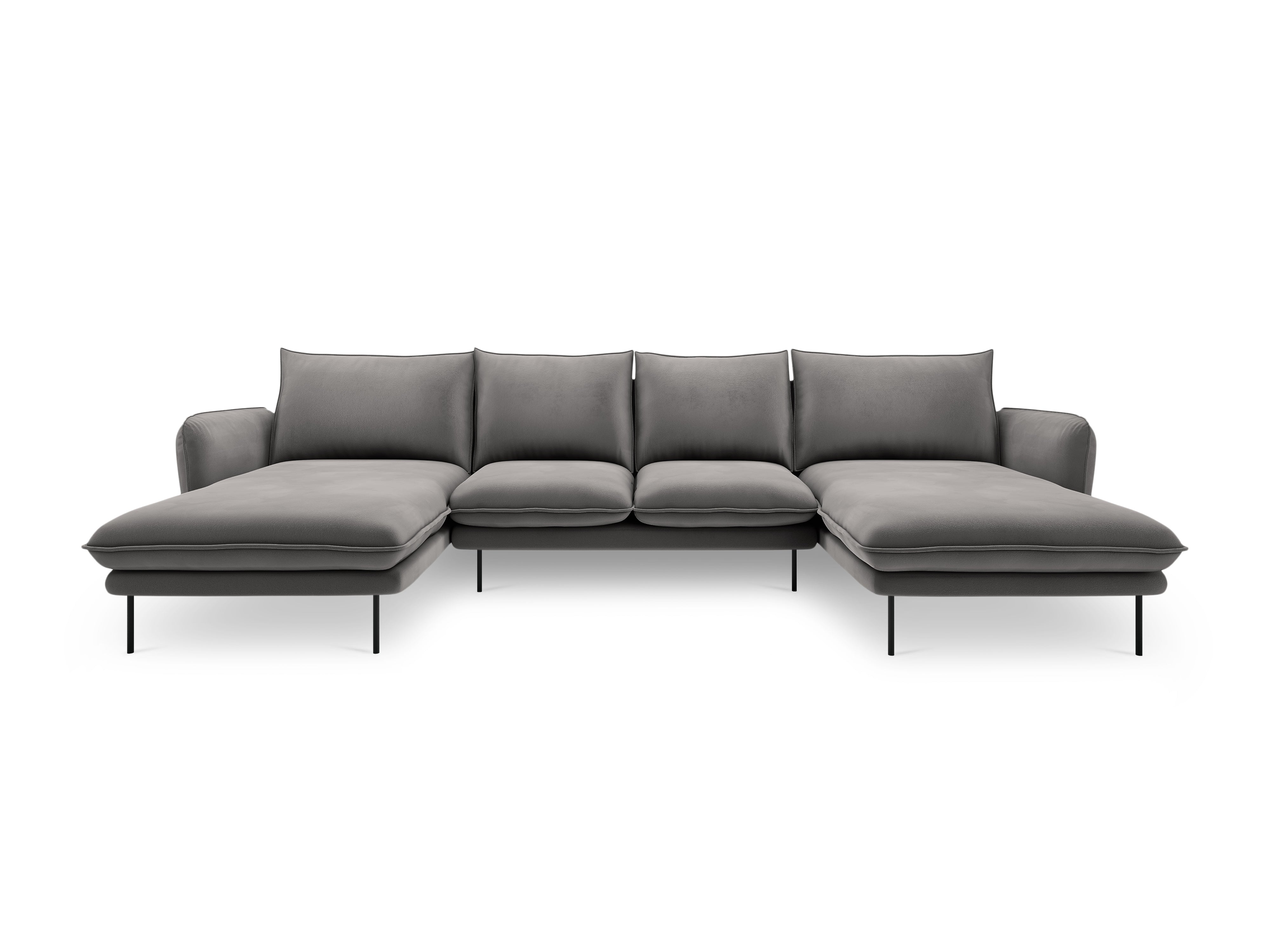 VIENNA Light Gray Velvet 6-Person Panoramic Sofa with Black Base