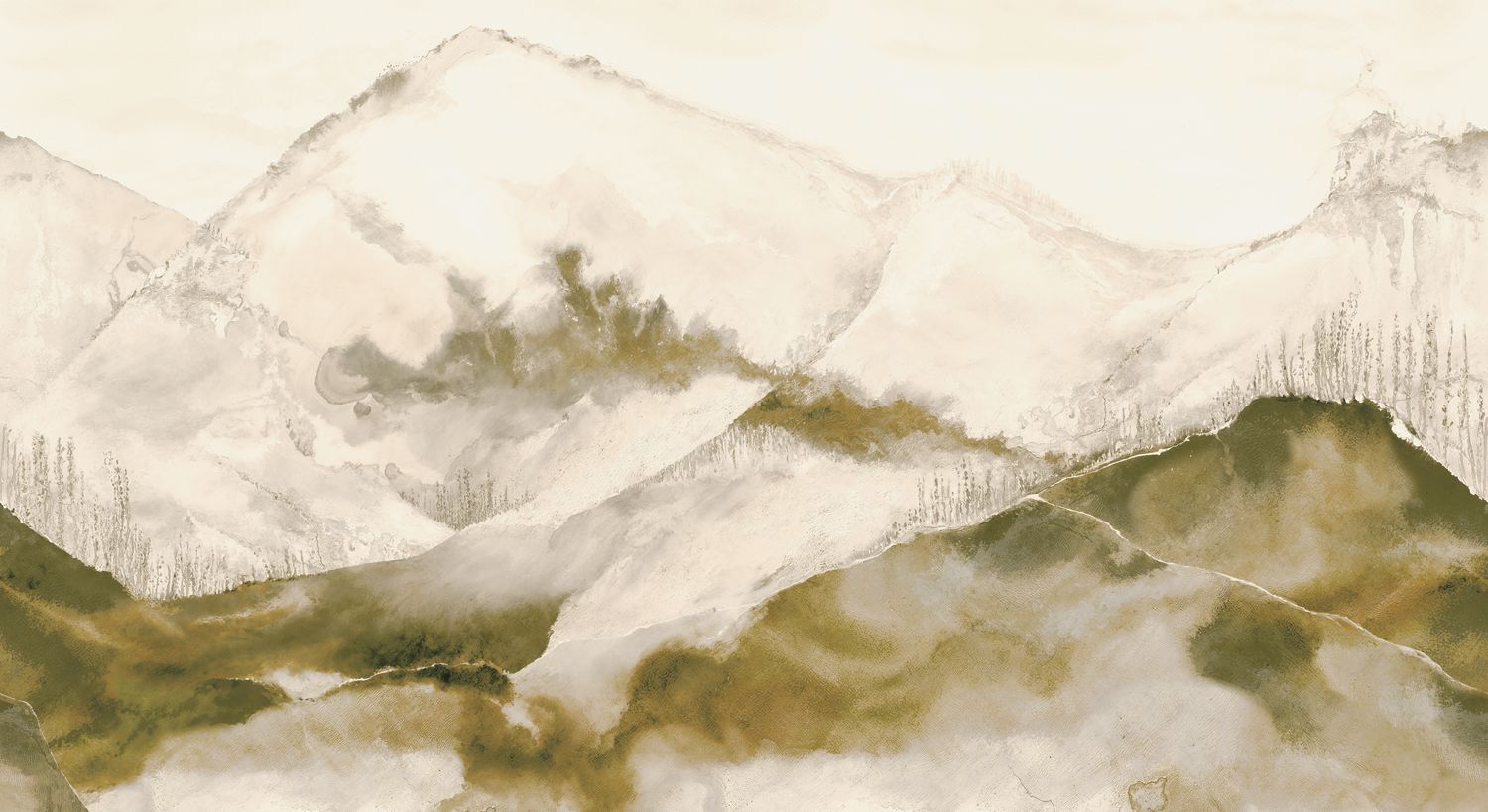 Mural with a mountain motif HORIZON - SABLE BEIGE DORÉ beige with gold