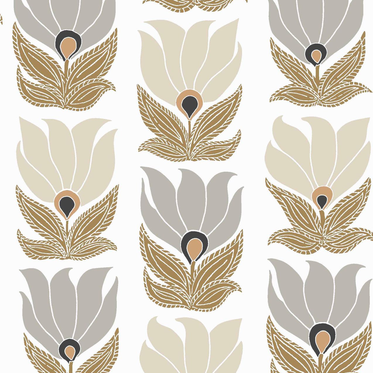 Wallpaper with a floral plant motif DAUPHINE - WHITE/GOLD white with gold