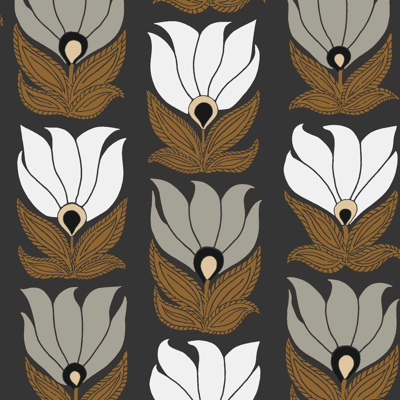 Tapete mit Pflanzenmotiv DAUPHINE - SCHWARZ/GOLD schwarz mit gold und grau