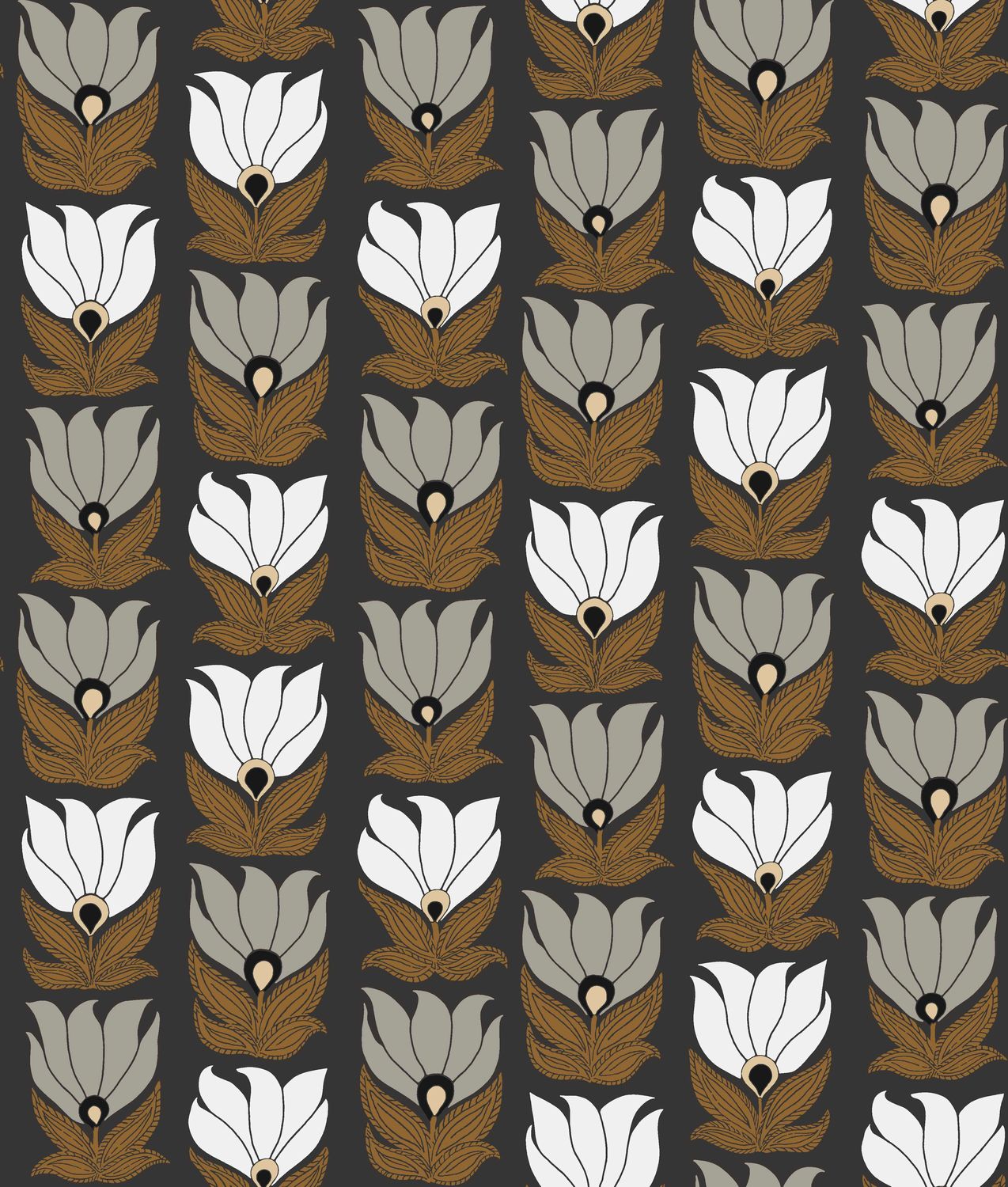 Tapete mit Pflanzenmotiv DAUPHINE - SCHWARZ/GOLD schwarz mit gold und grau