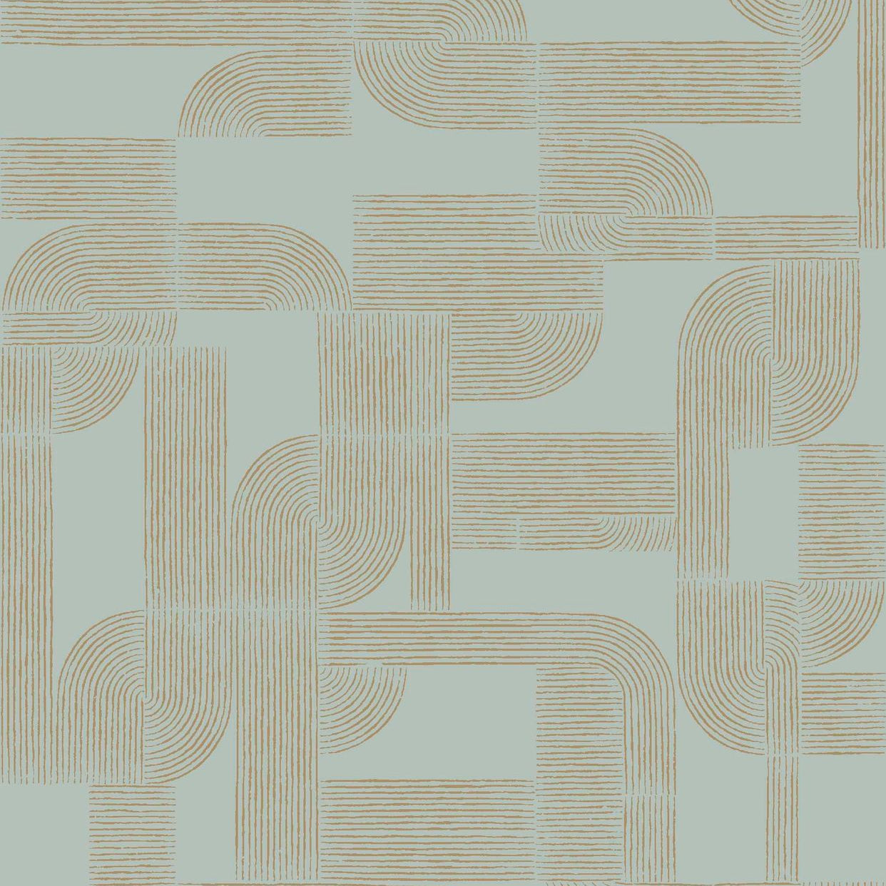 HECTOR geometric pattern wallpaper - OPALINE/GOLD turquoise with gold