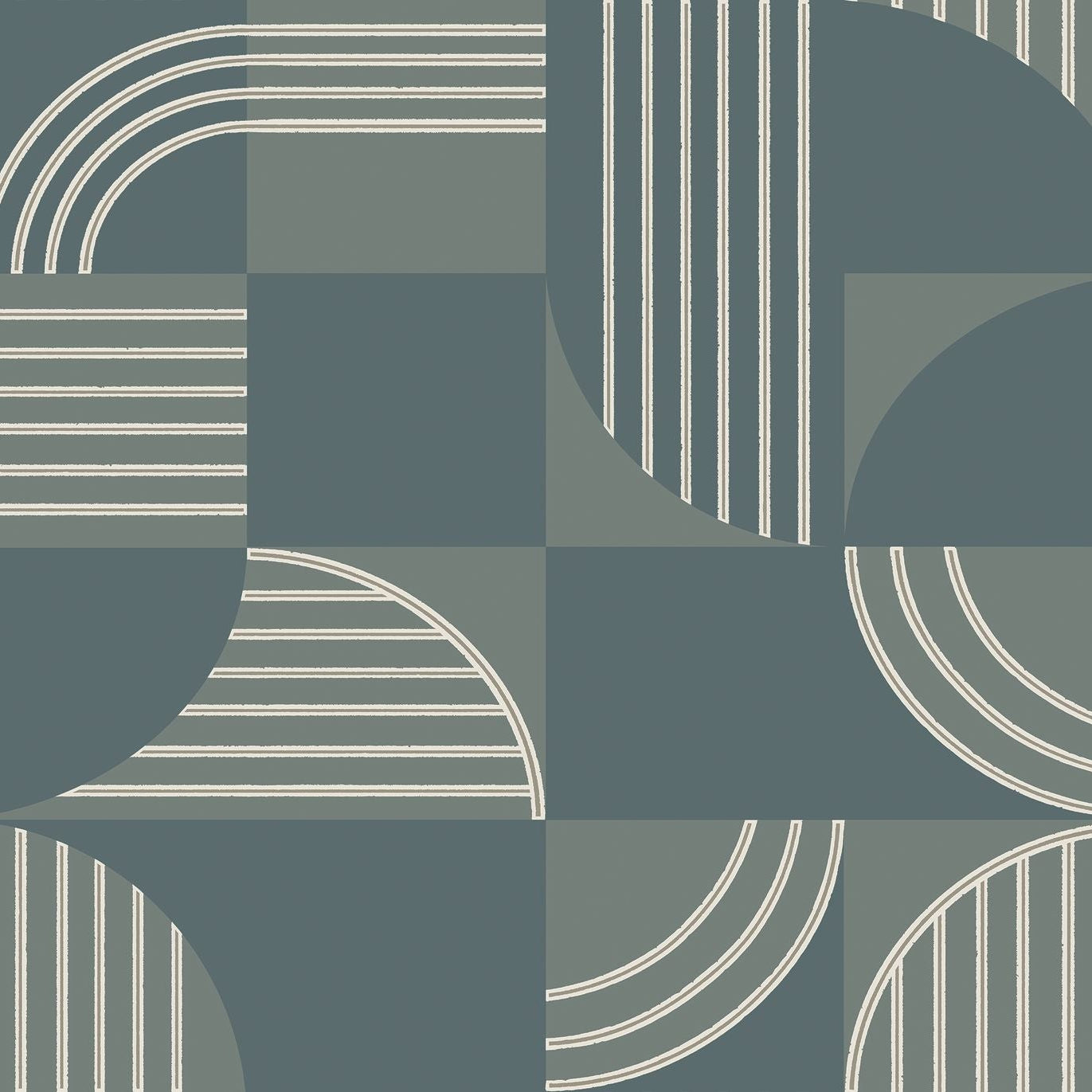 Non-woven wallpaper with a geometric pattern ANNÉES 30 - SEA GREEN gris vert