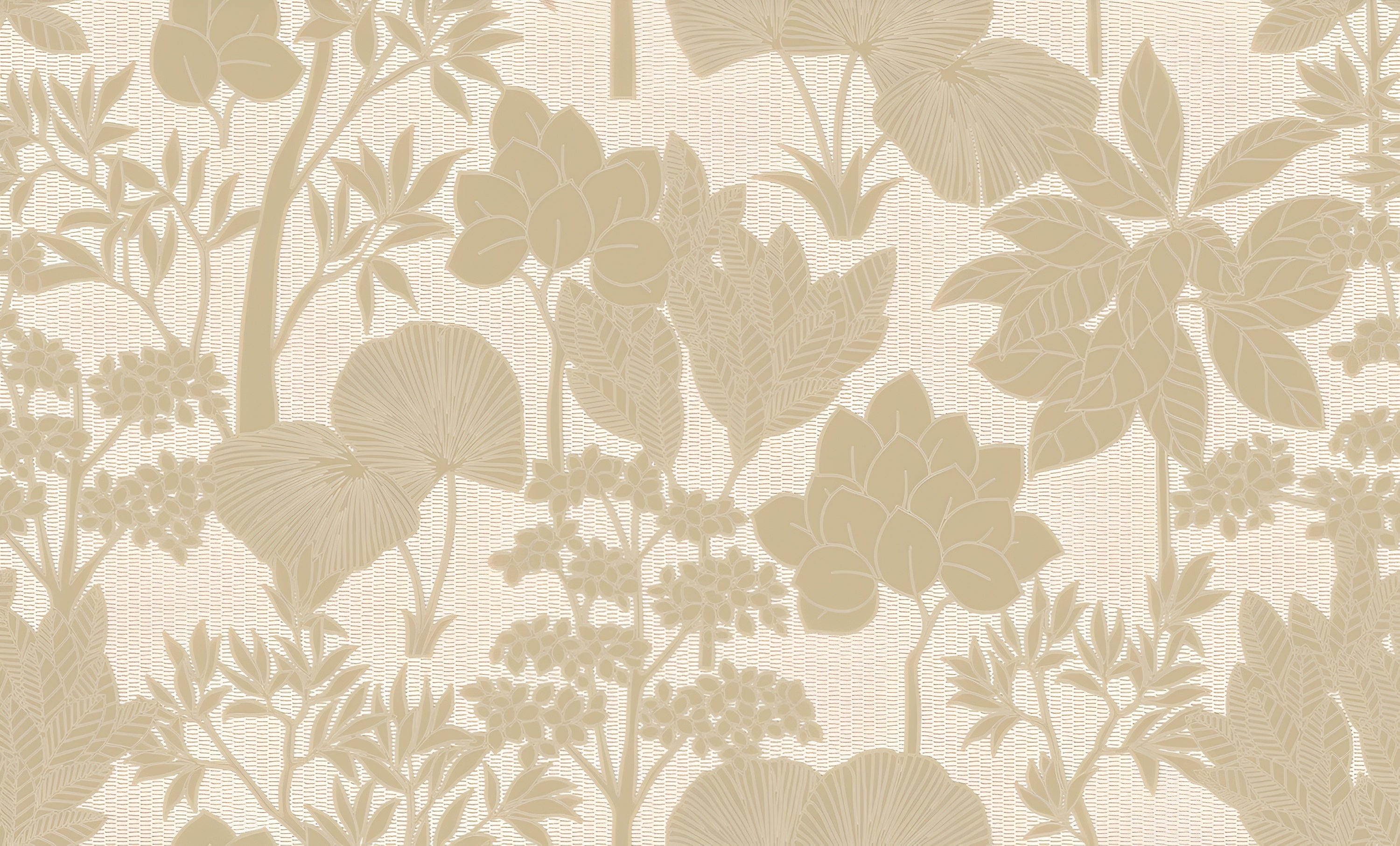 Strukturierte Tapete mit pflanzlichem Muster aus Blättern und Blumen INARA - AMANDE/DORÉ hellbeige