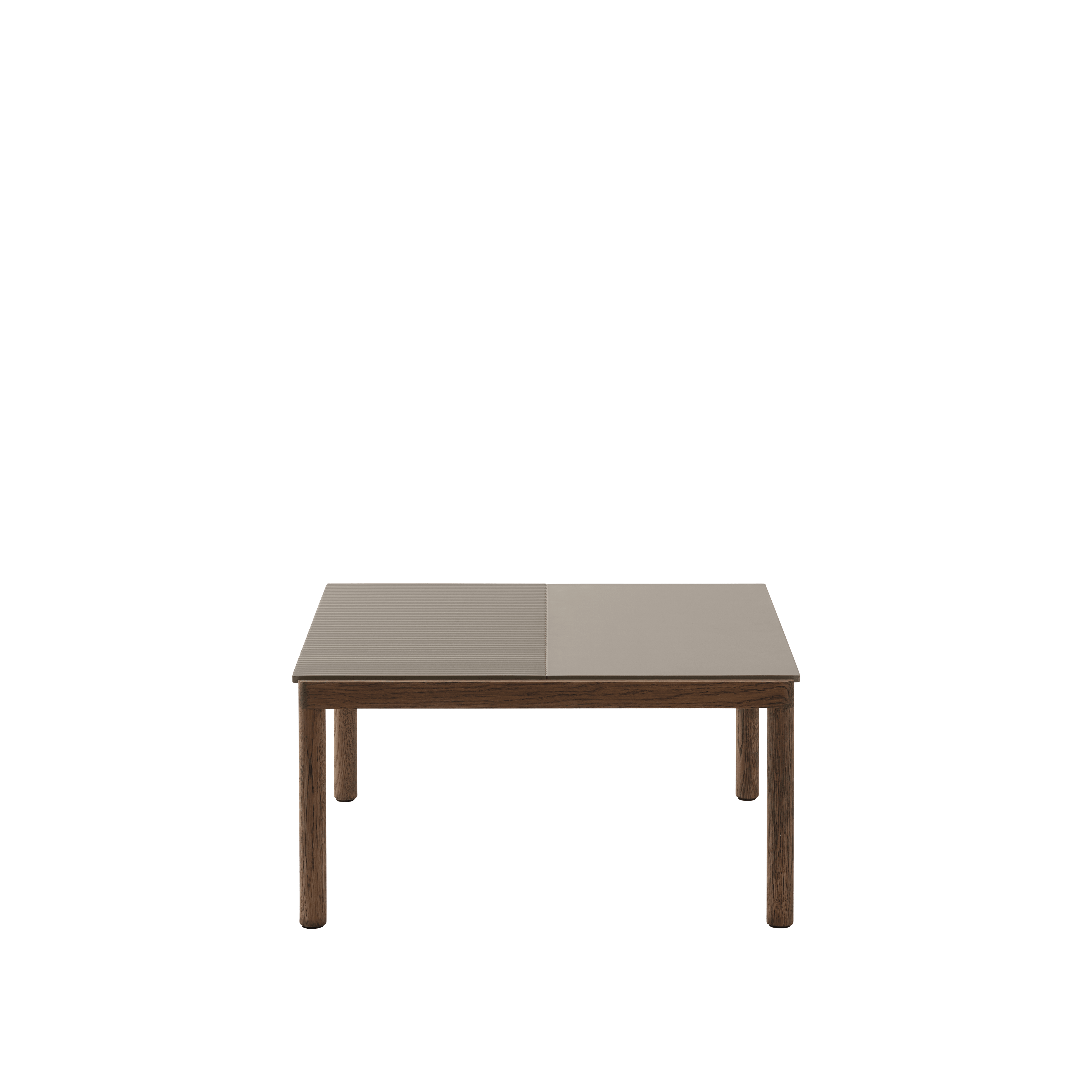 Couchtisch COUPLE taupe mit dunklem Eichenfuß