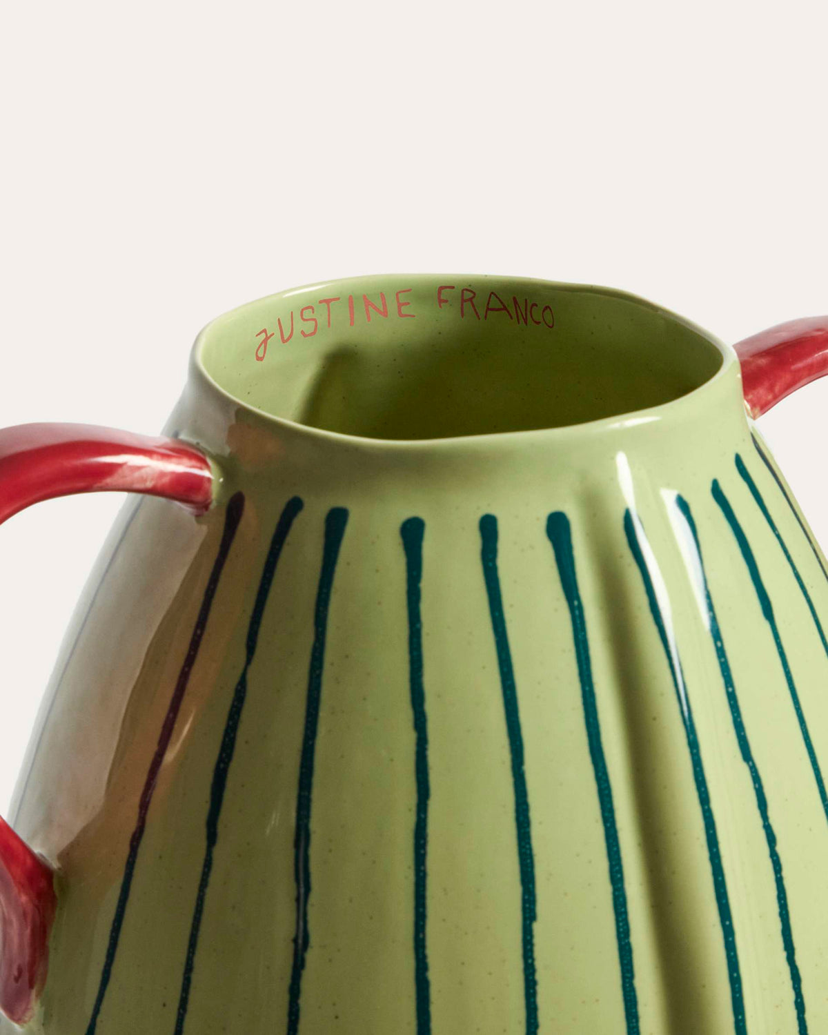 Wazon JUSTINE FRANCO zielony z czerwonym ceramiczny – ujęcie 6