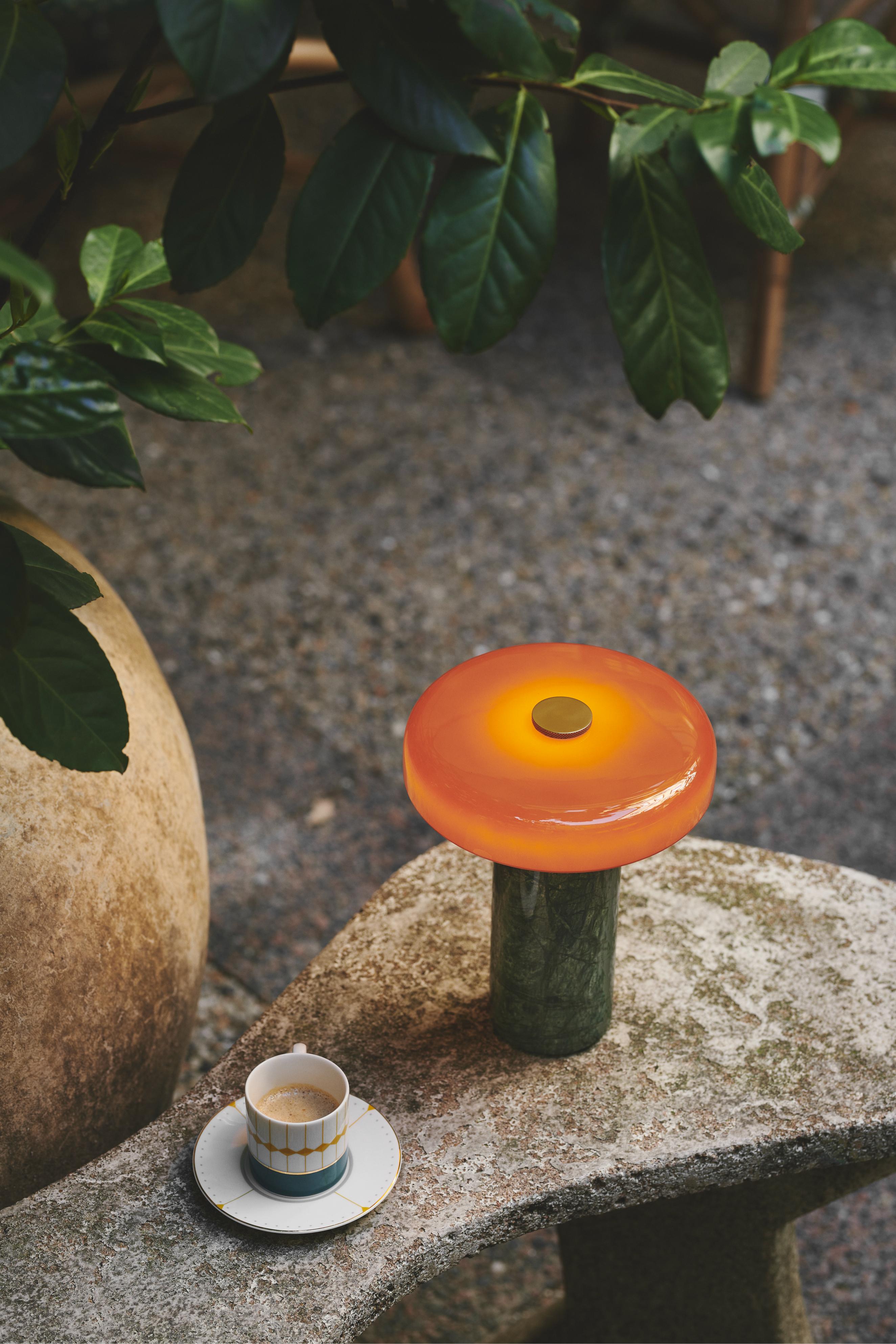 Portable lamp TRIP green marble with amber glass