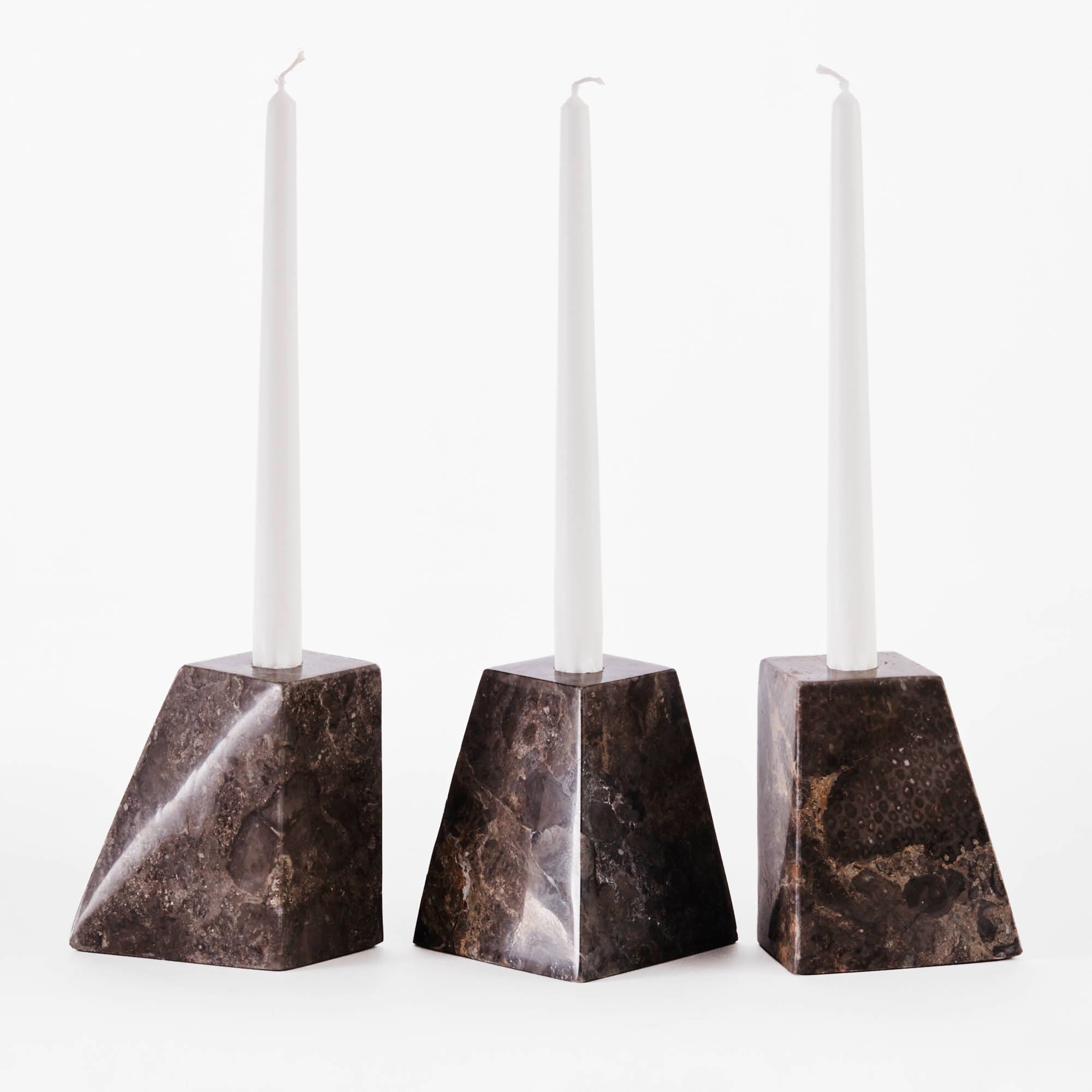 PYRAMID Candle Holder Set Gray Marble