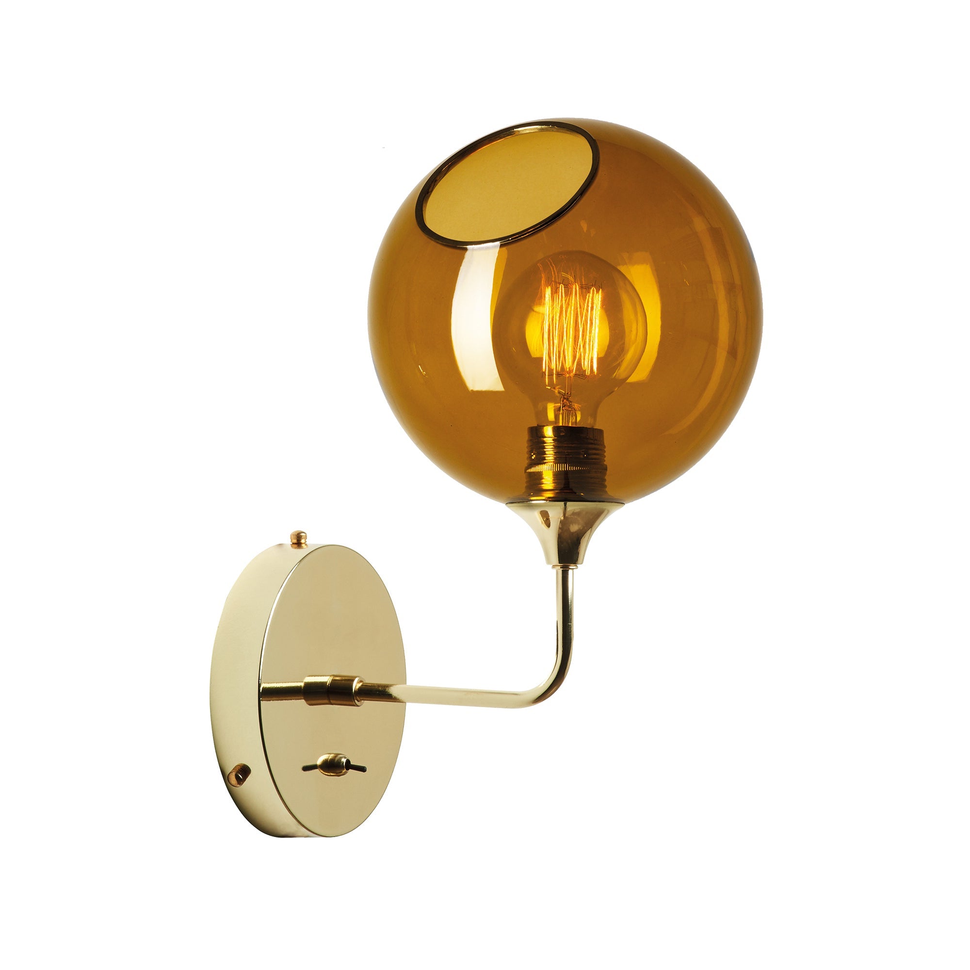 Wandleuchte BALLROOM bernsteinfarbenes Glas mit goldenem Sockel