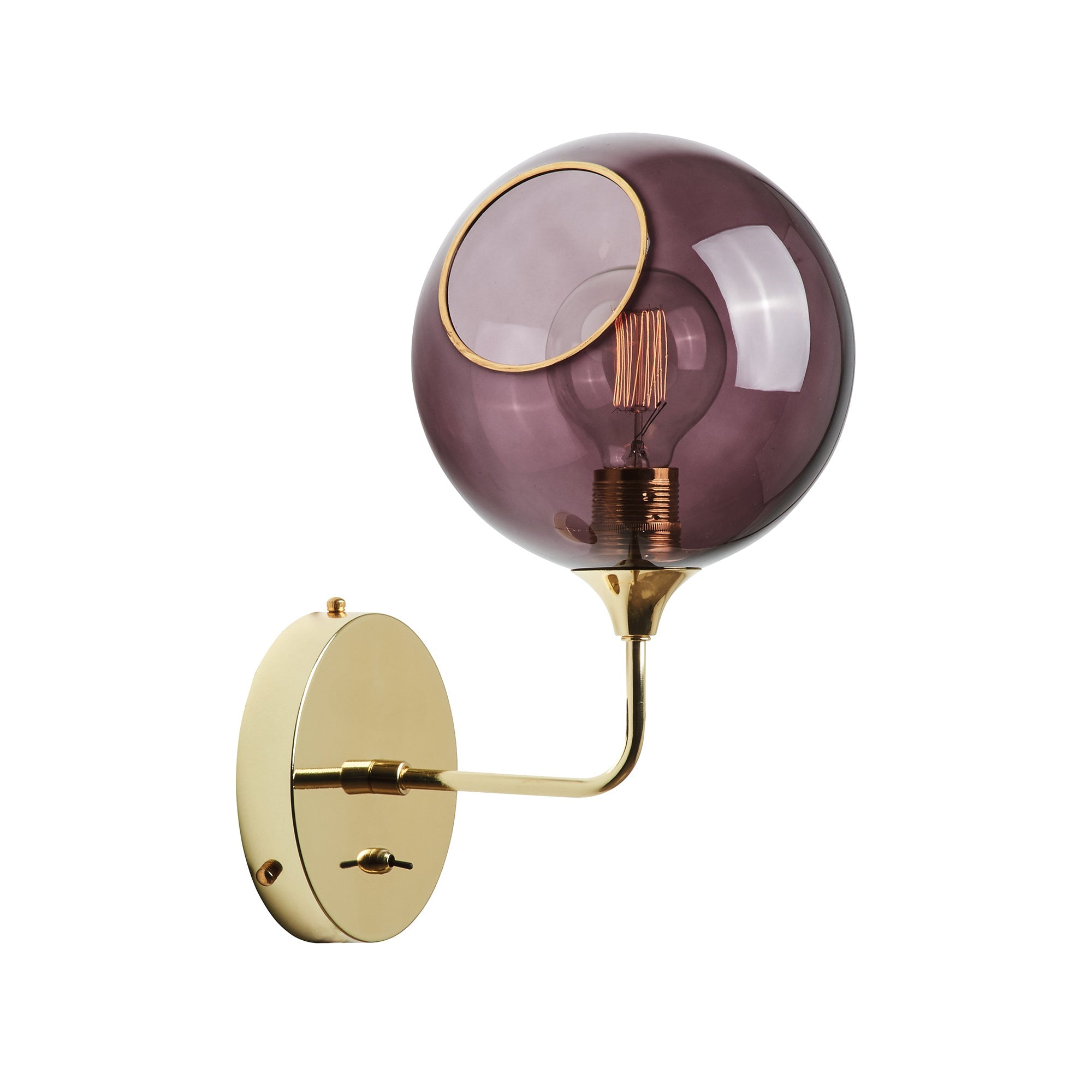 Wandleuchte BALLROOM mit pflaumenfarbenem Glas und goldenem Sockel