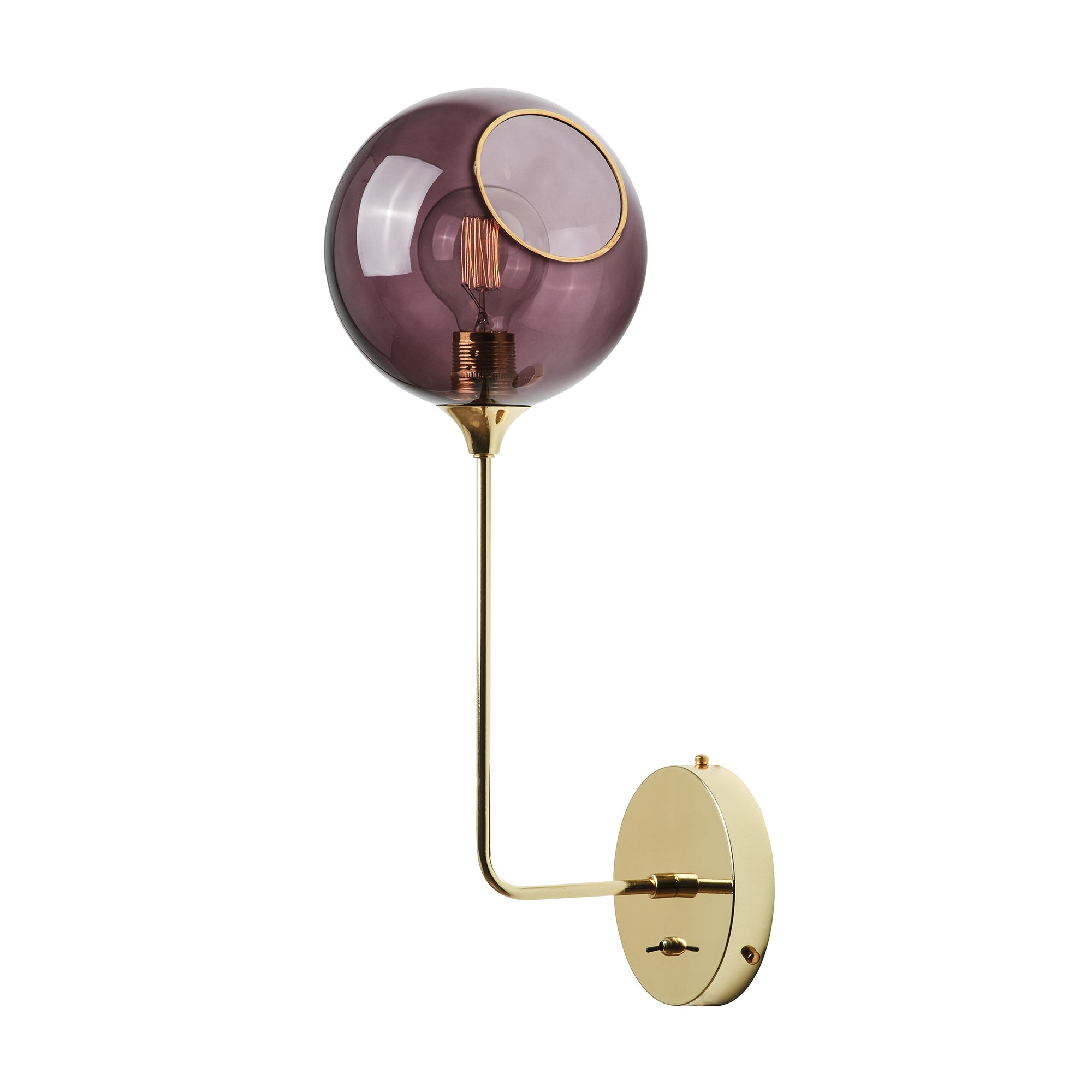 Wandleuchte BALLROOM mit pflaumenfarbenem Glas und goldenem Sockel