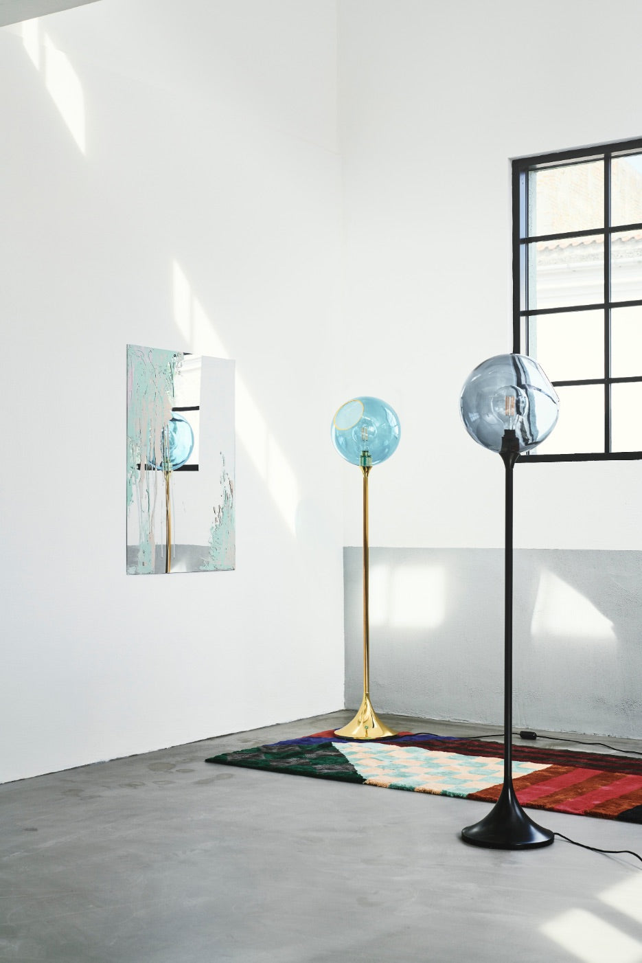Ballroom floor lamp in blue with a gold base [Amelia]