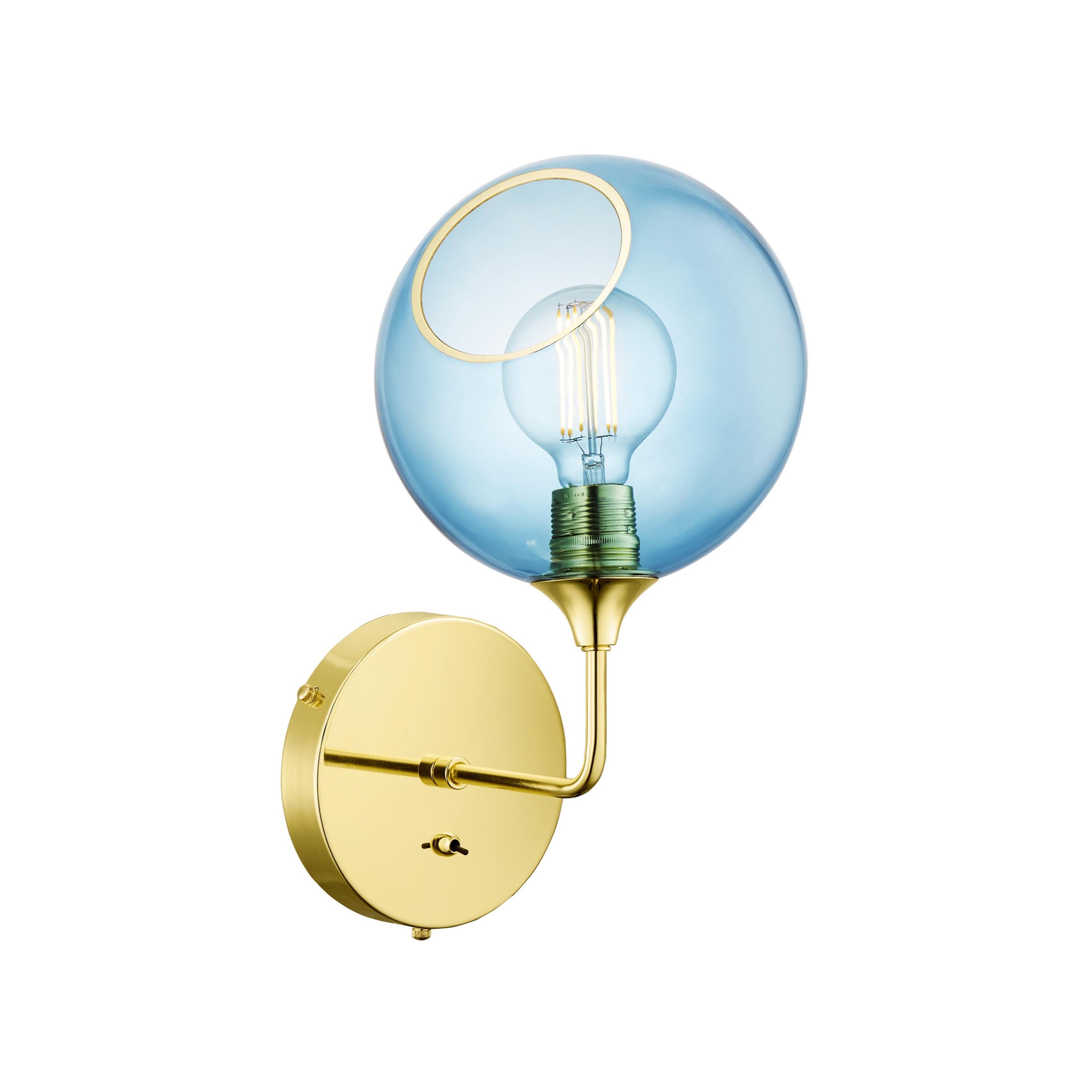 Wandleuchte BALLROOM mit blauer Glas und goldener Basis
