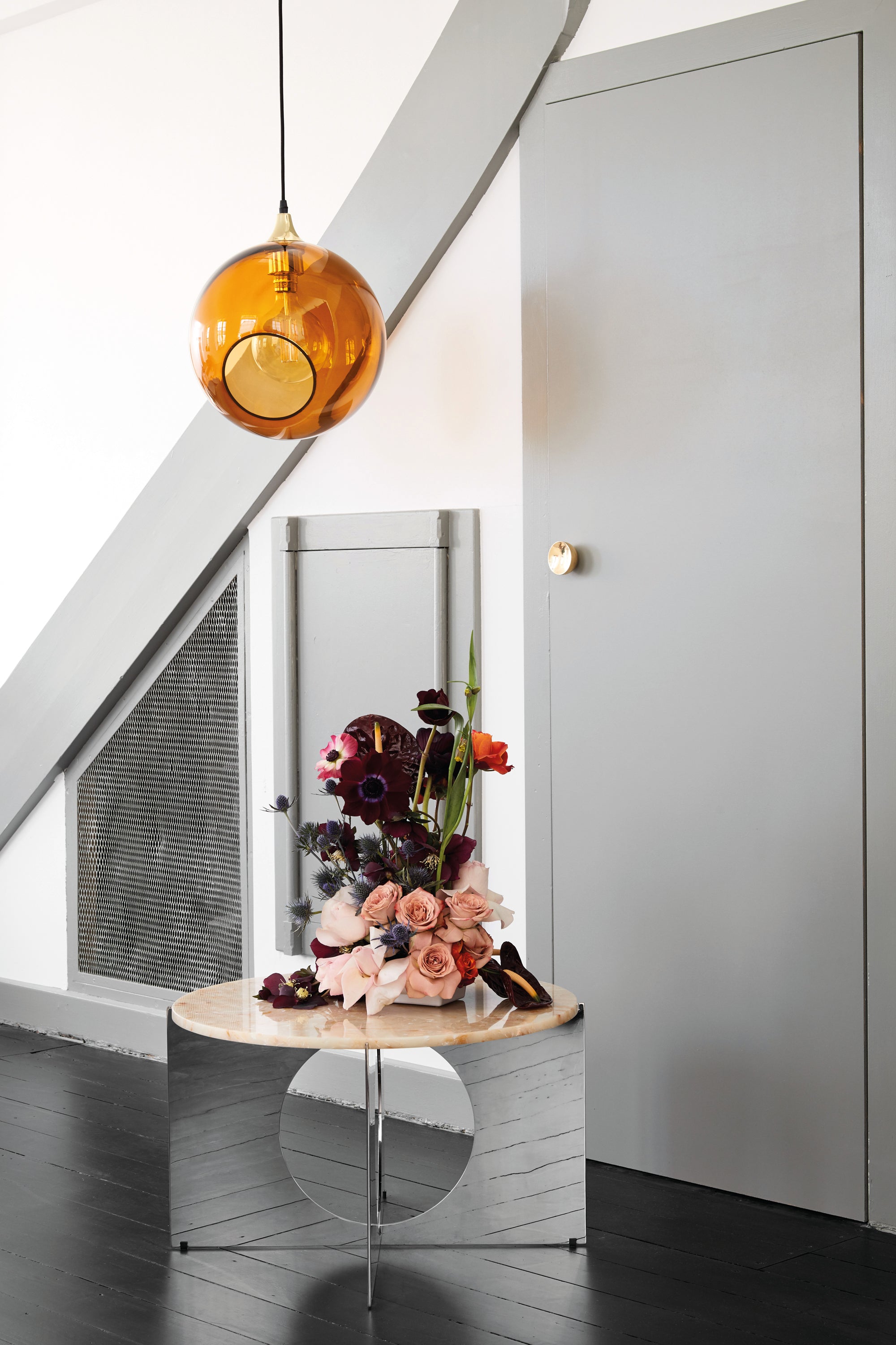 Pendelleuchte BALLROOM bernsteinfarben mit goldener Veredelung