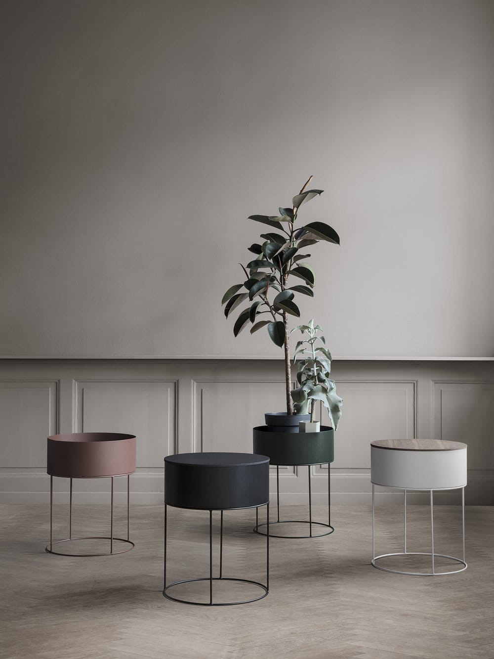 PLANT BOX ROUND hellgrauer runder Blumentopf 