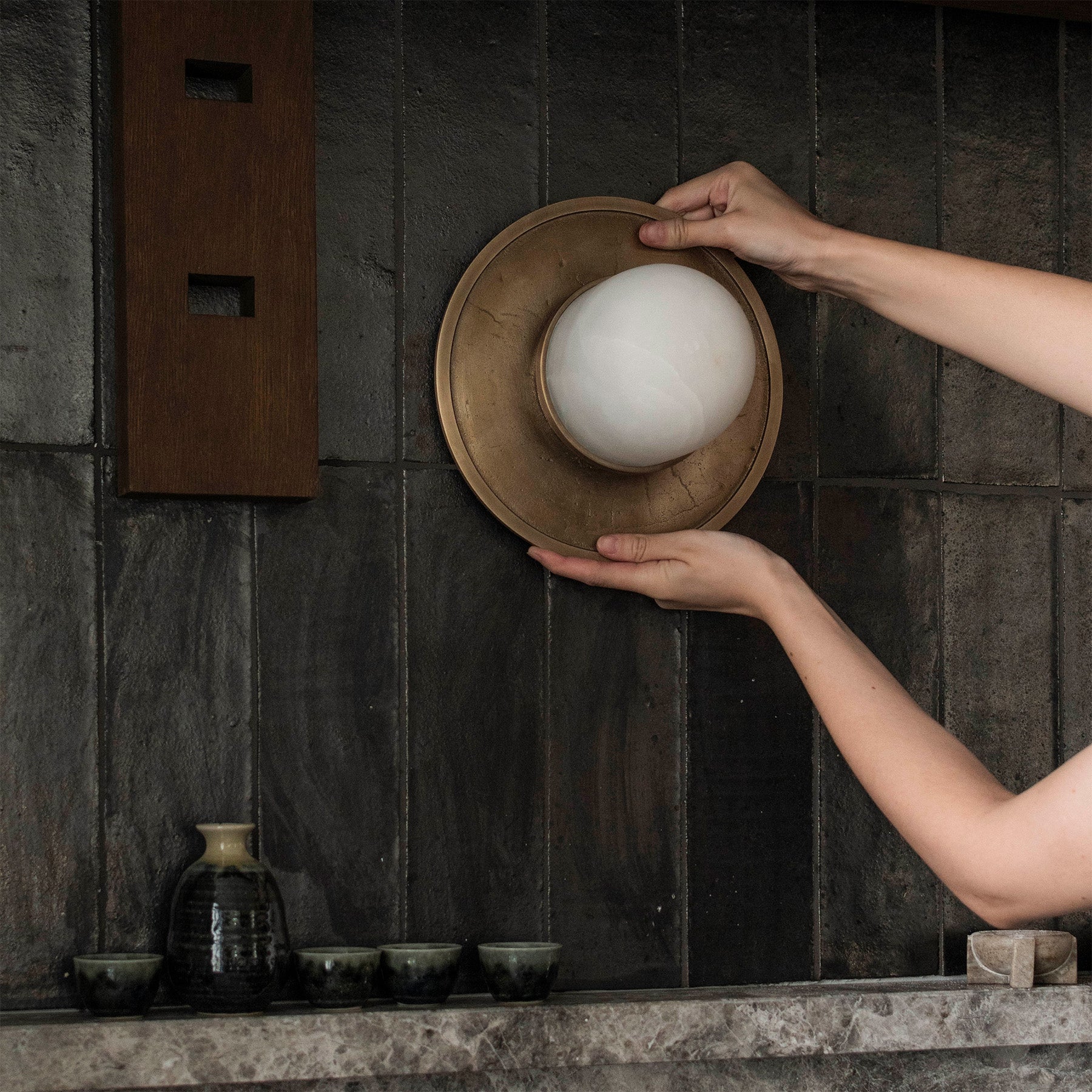 Plafon alabaster FULL MOON gebürstetes Messing