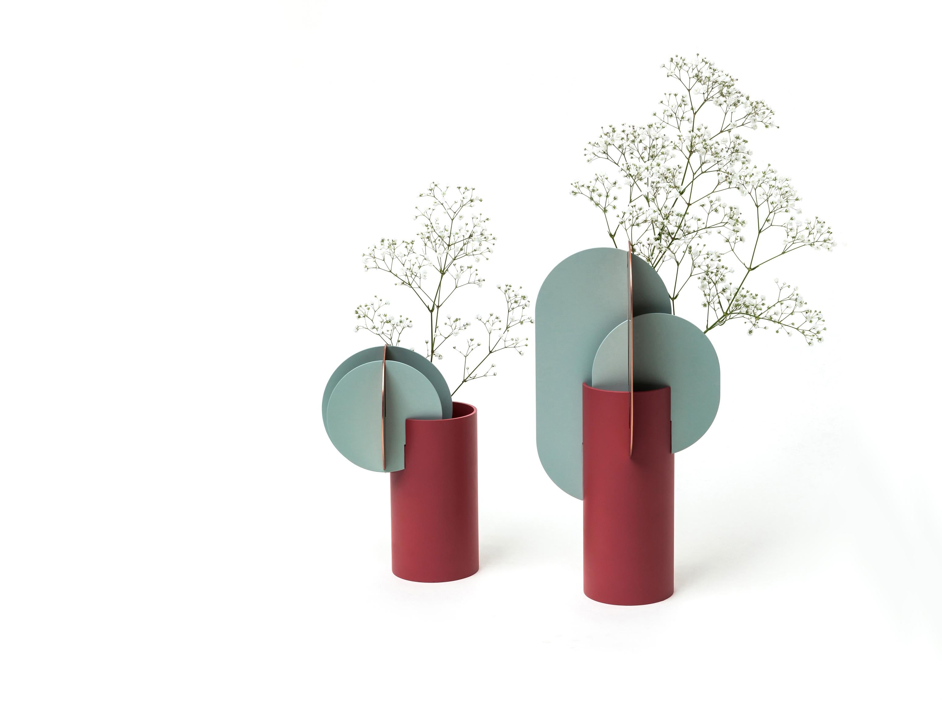 Vase DELAUNAY ziegelrot mit blauem und kupfernem Akzent