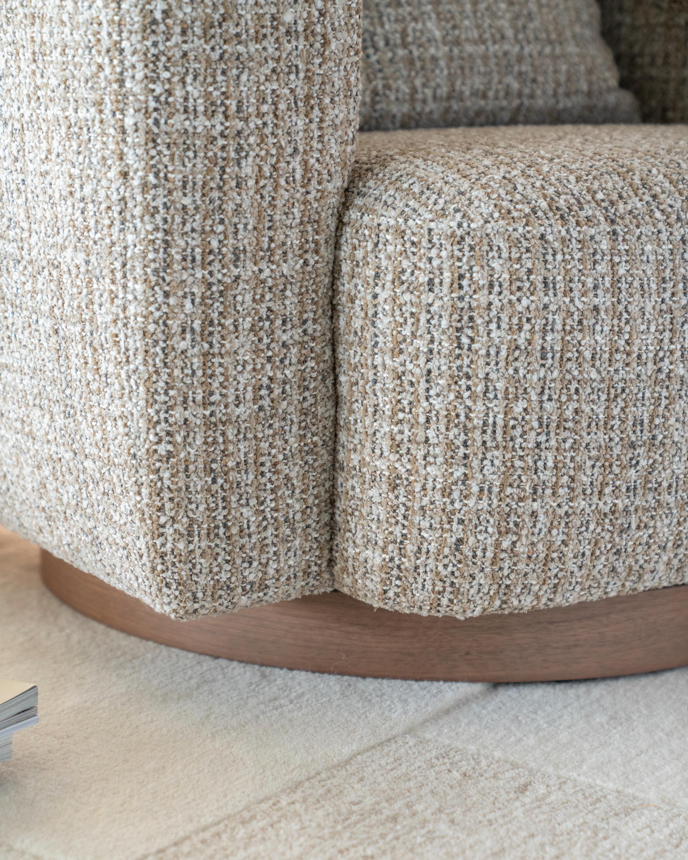 JORDAN beige swivel armchair with wooden base