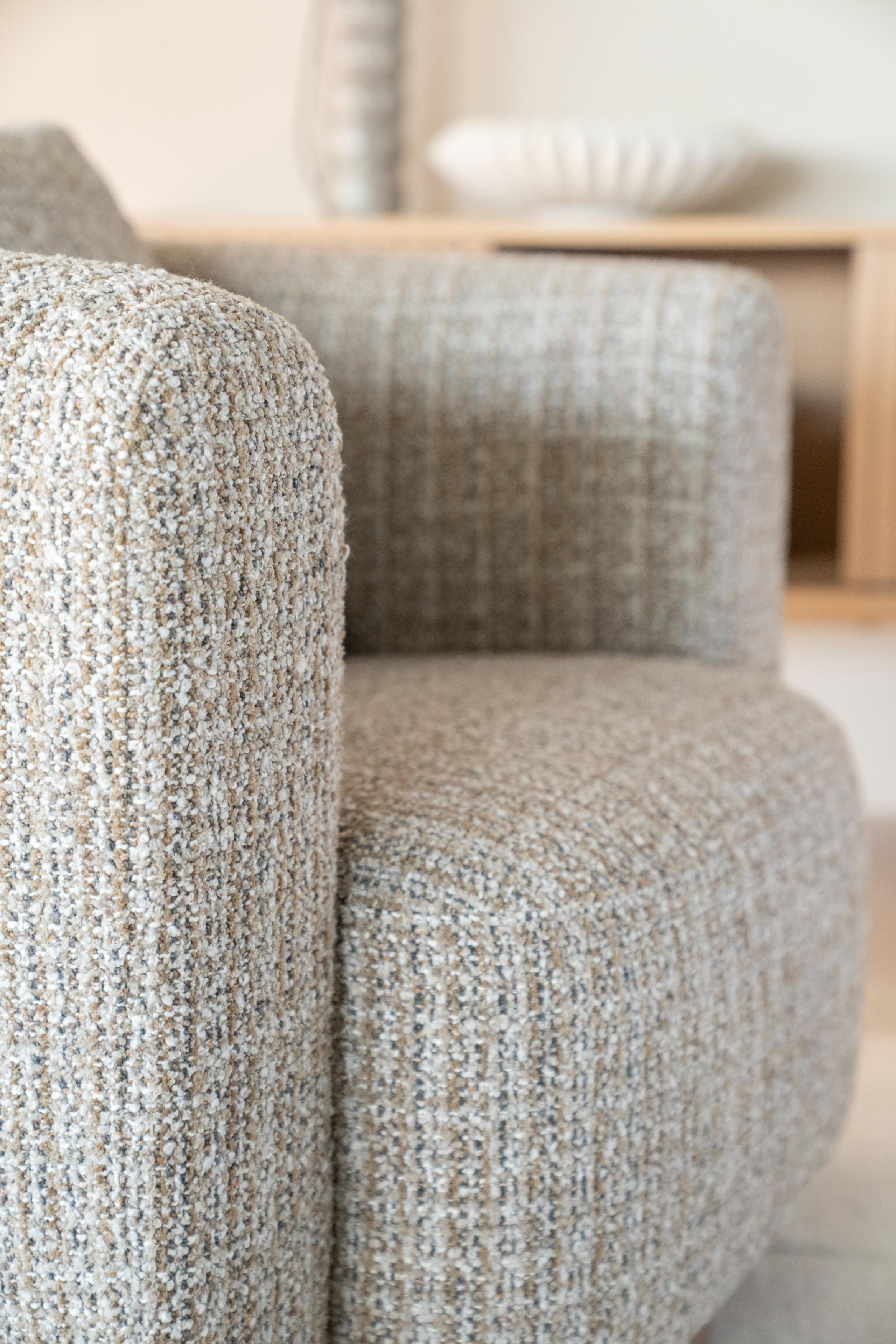 JORDAN beige swivel armchair with wooden base